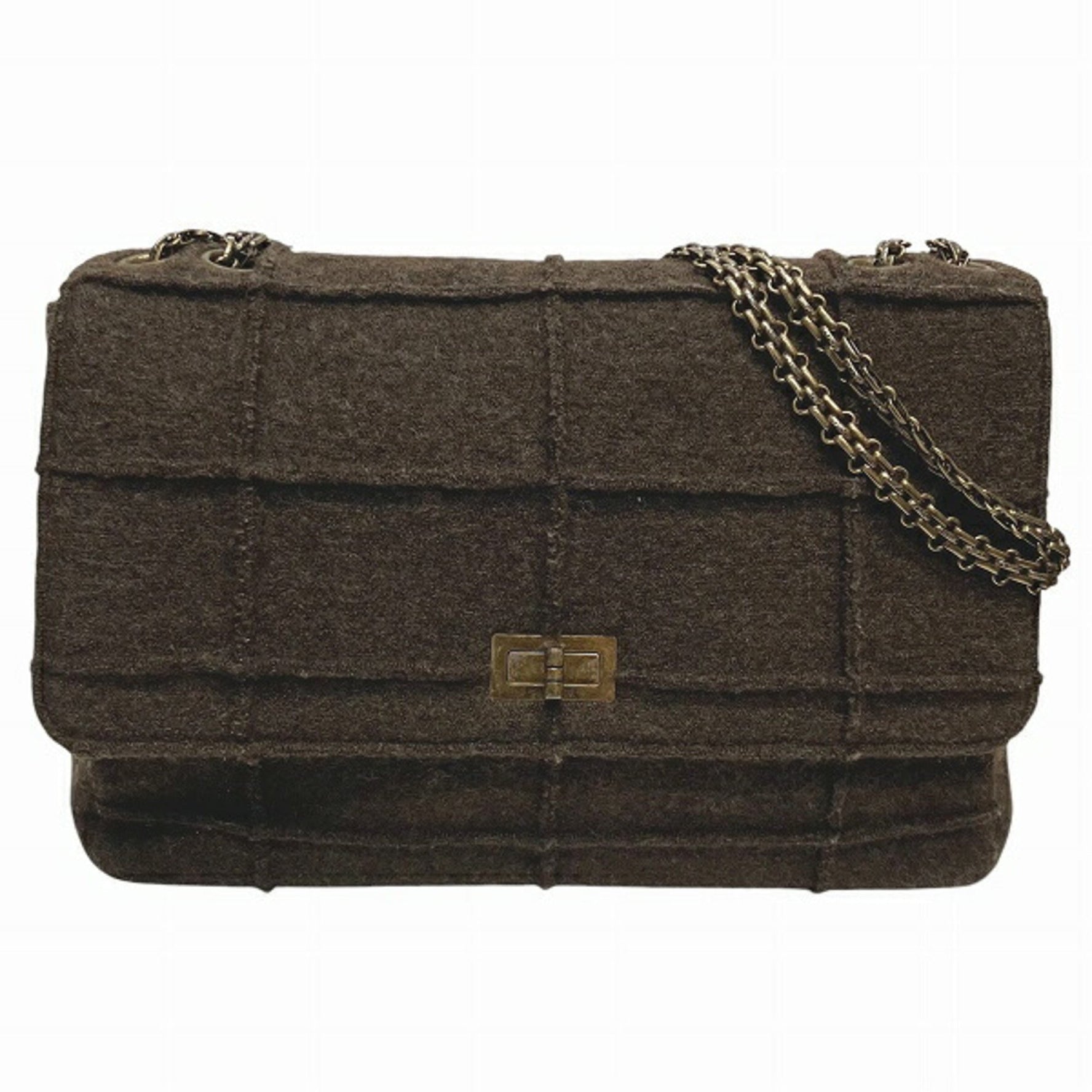 CHANEL Chocobar 2.55 Wool Double Chain Shoulder Bag