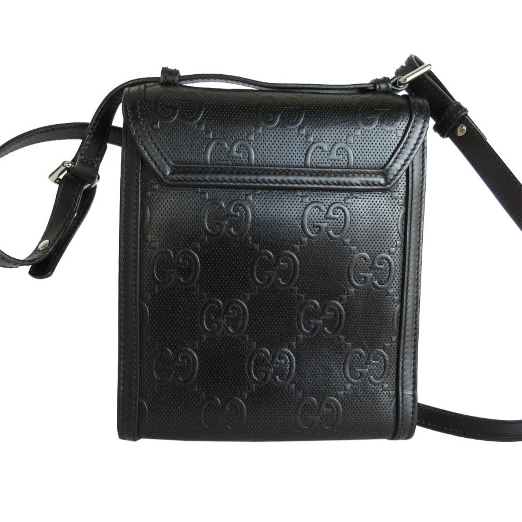 GUCCI Shoulder Bag GG Embossed Leather Silver