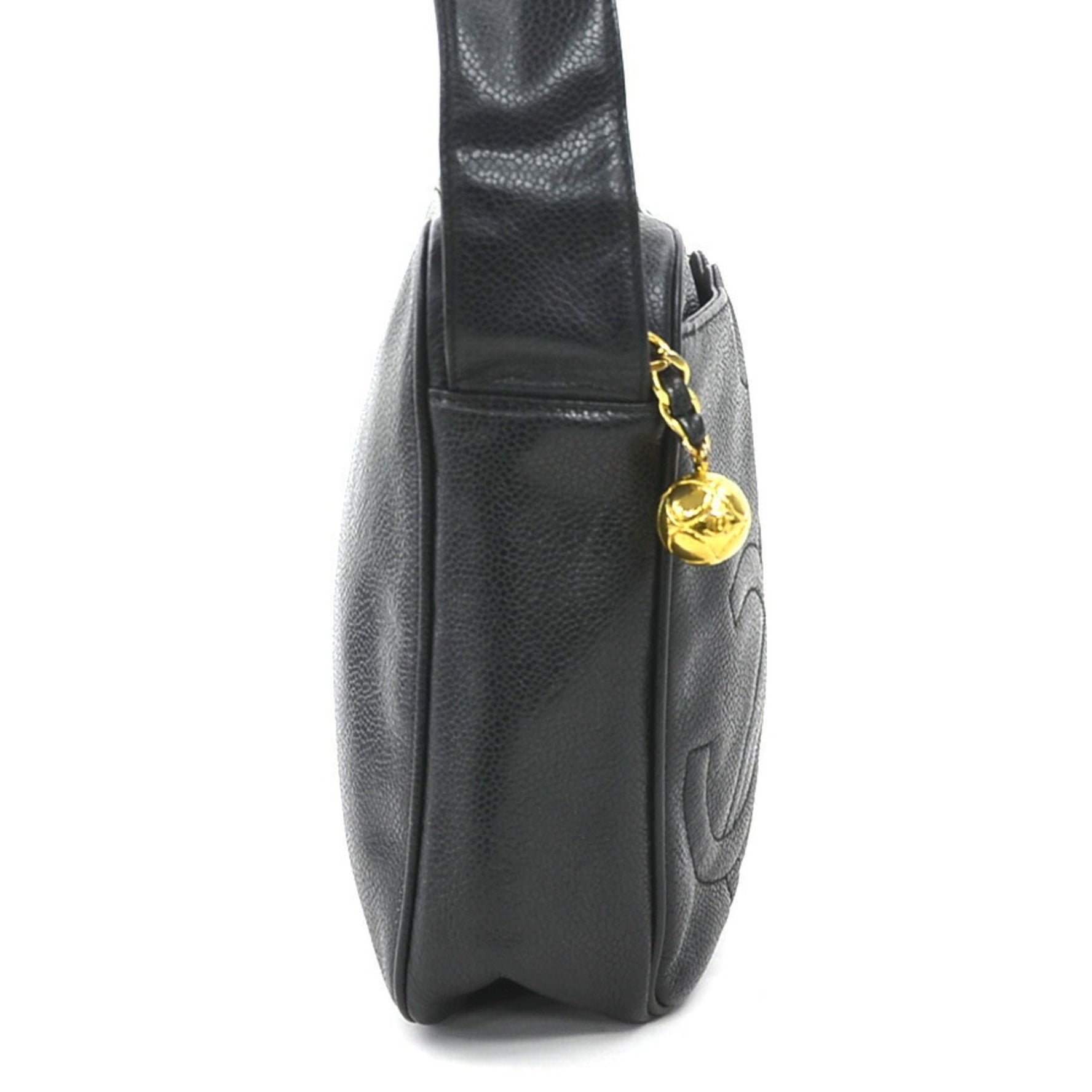 CHANEL Shoulder Bag Triple Coco Mark Caviar Skin Leather Gold