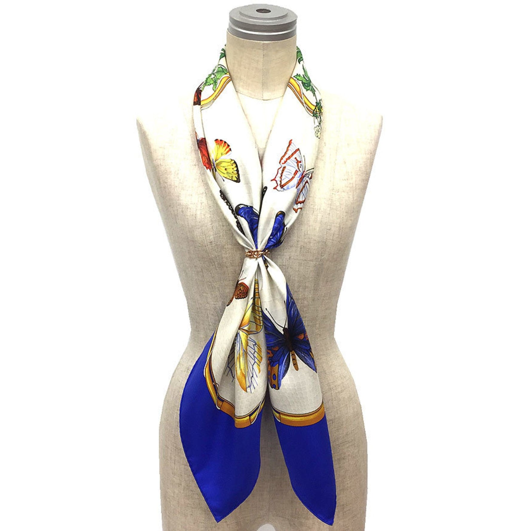 HERMES Scarf Muffler Carre 90 FARANDOLE Dance of Provence Butterfly 100% Silk Blue x White