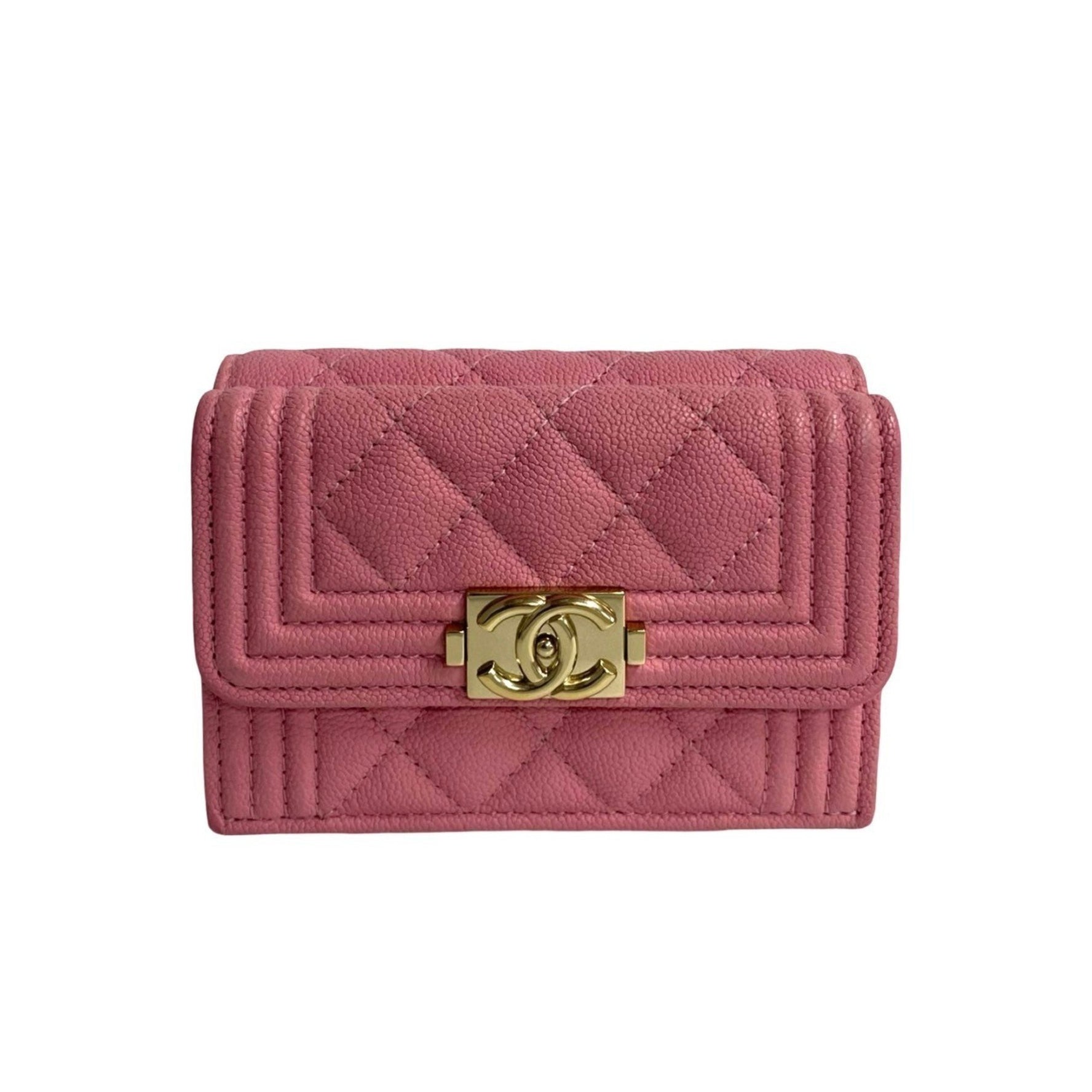CHANEL Boy Caviar Leather Tri-fold Wallet