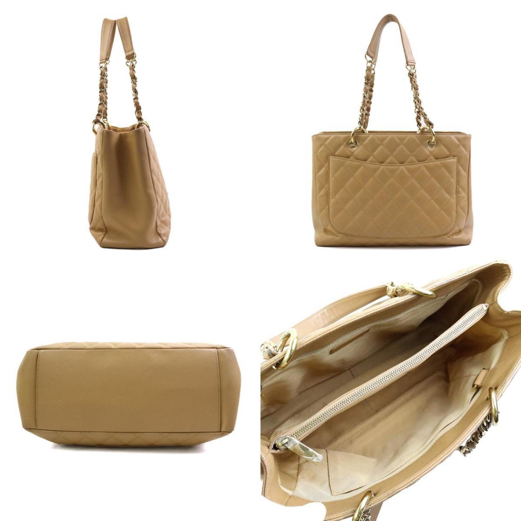 CHANEL Shoulder Bag GST Caviar Skin Leather Gold
