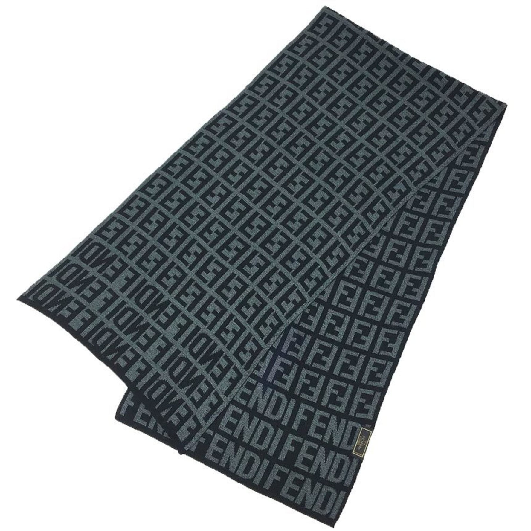FENDI ZUCCA FF Scarf Stole Black x Grey Men's