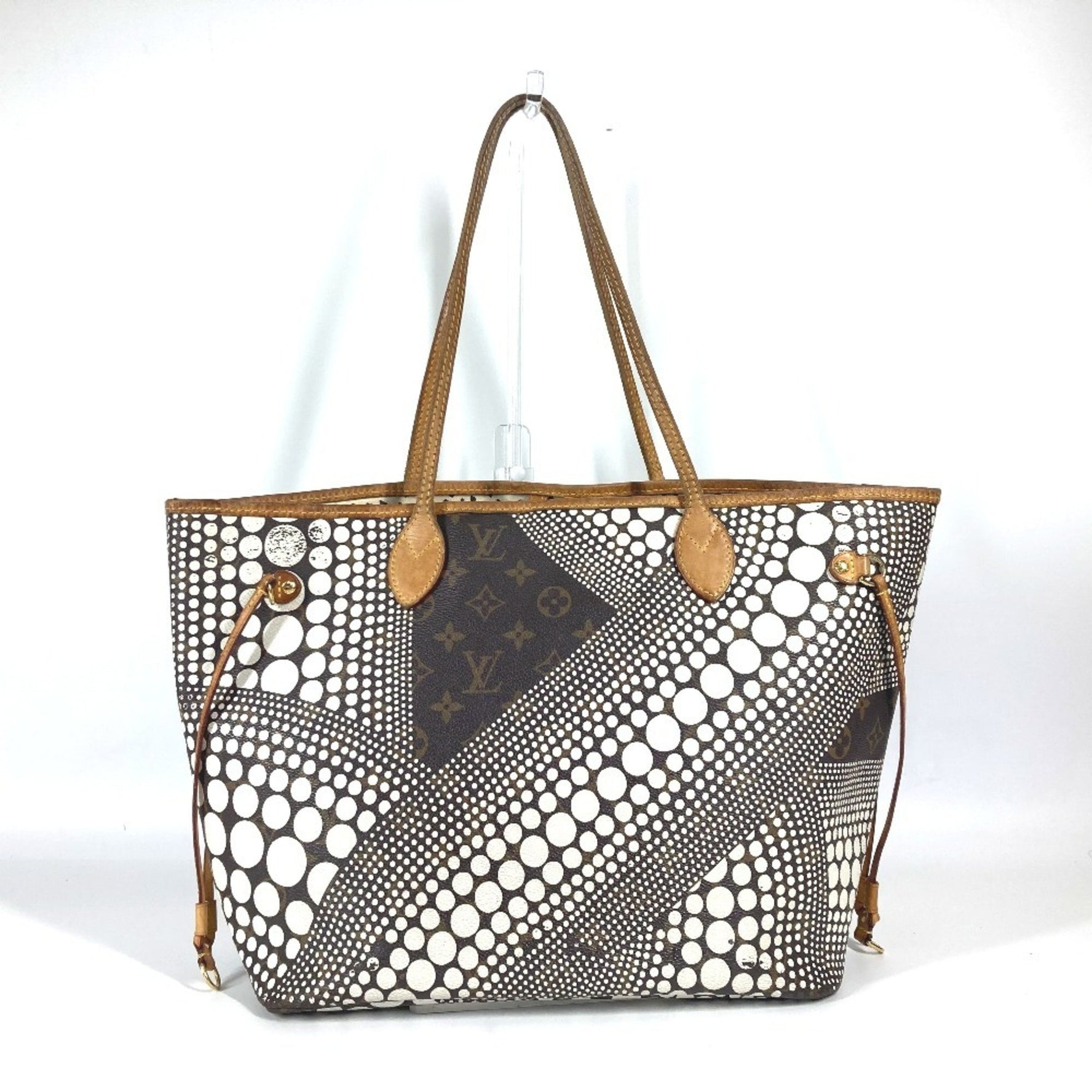 Louis Vuitton Monogram Pumpkin Dot Neverfull MM Bag Yayoi Kusama Collaboration Tote Shoulder Canvas White