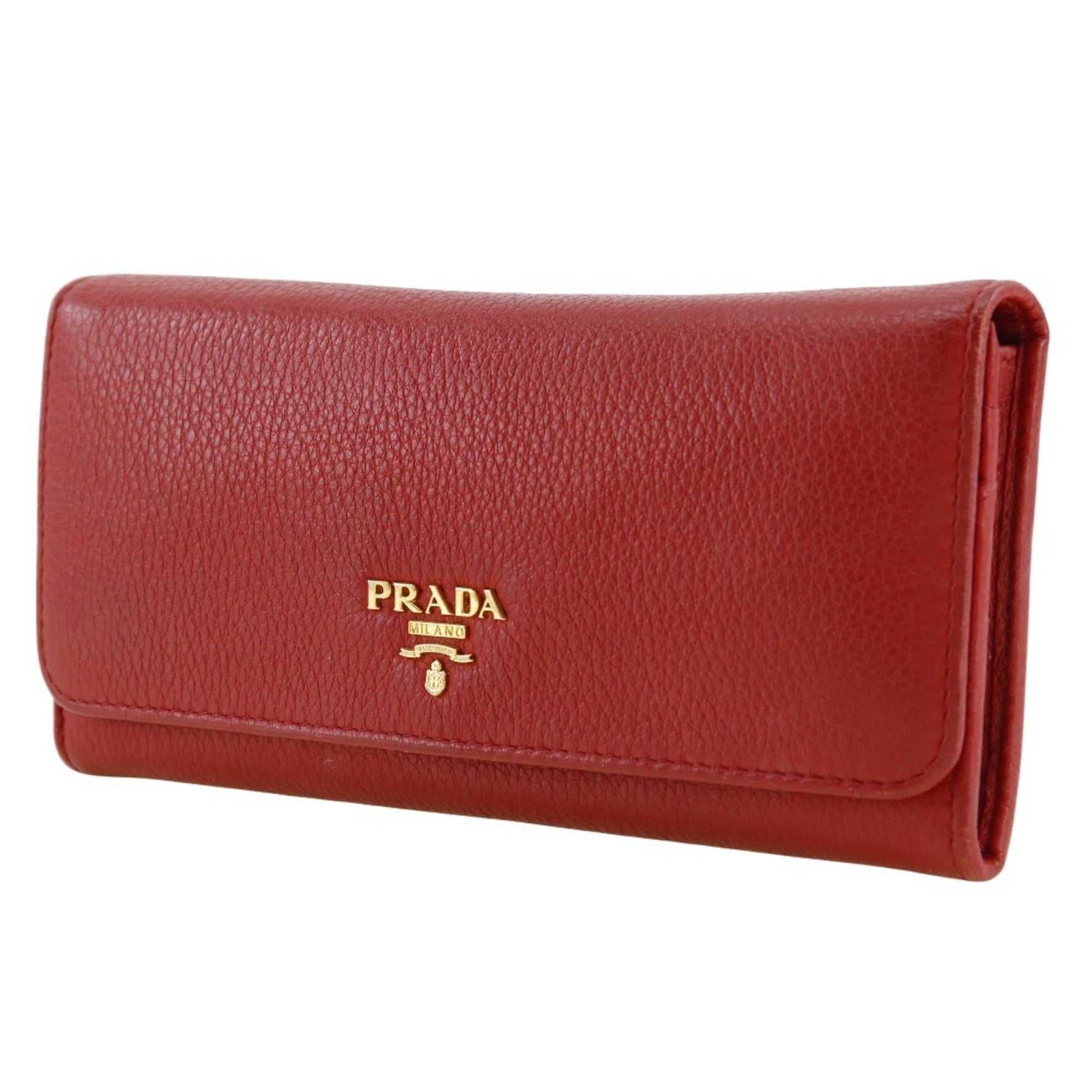 PRADA Vitero Dino Long Wallet Leather Red Snap Button Vitterodino