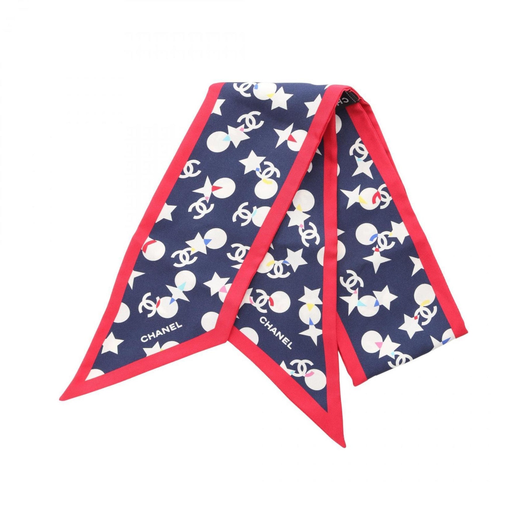 CHANEL Coco Mark Silk Scarf Navy/Multicolor