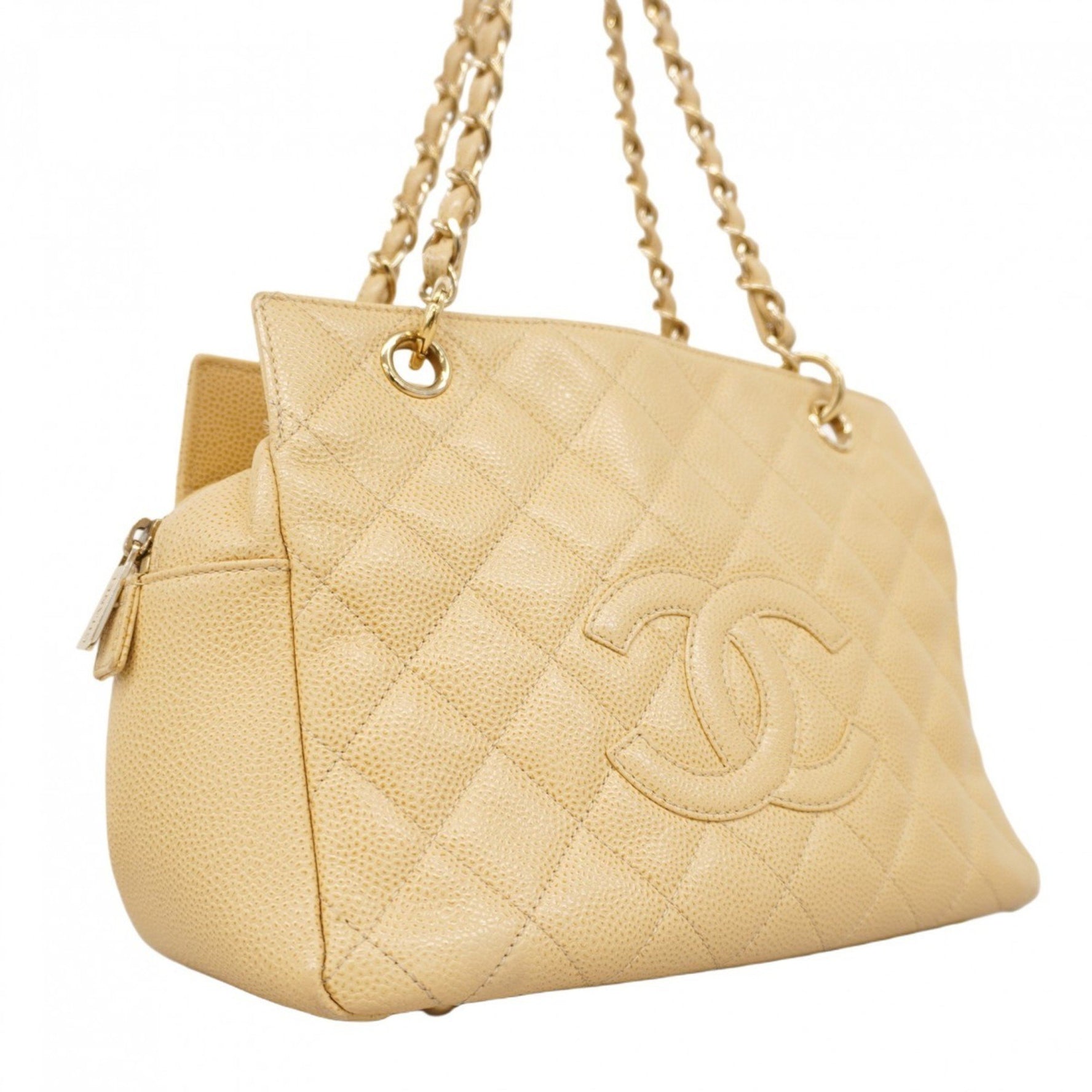 Chanel Matelasse Shoulder Bag with Chain, Caviar Skin, Champagne