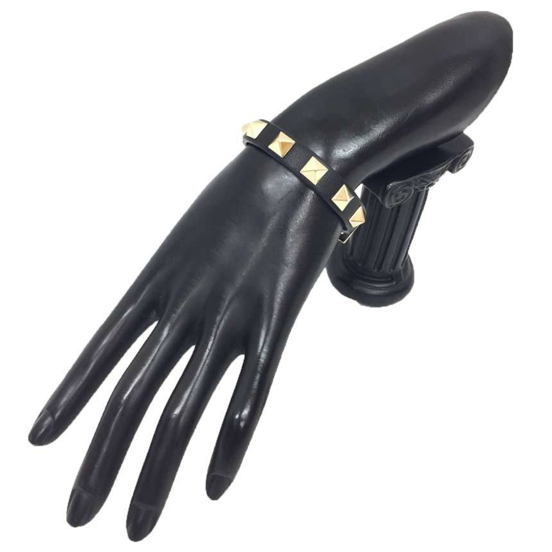 Valentino Garavani Rockstud Bracelet Leather Black x Champagne Gold