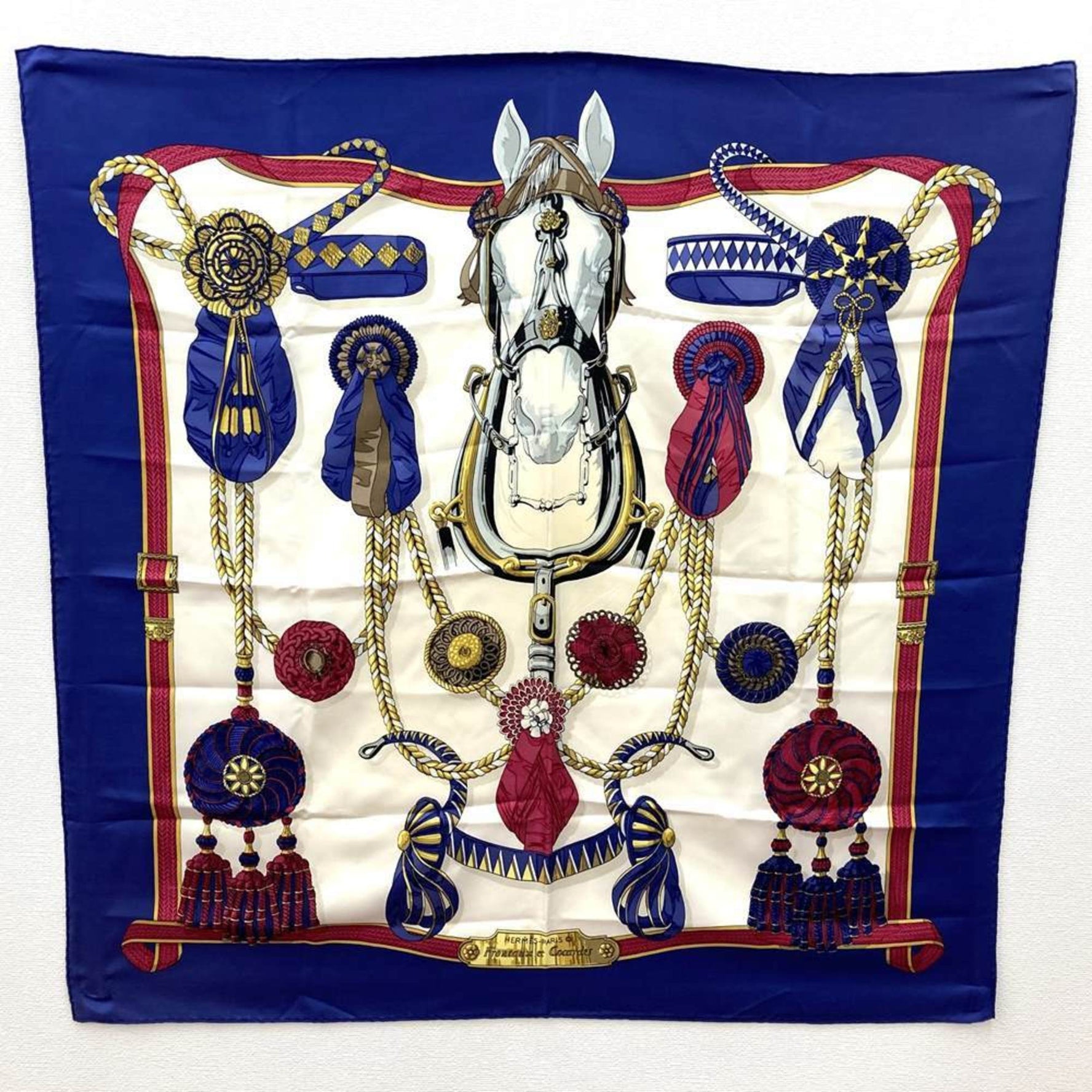 HERMES Scarf Muffler Purple Silk Frontaux et Cocardes
