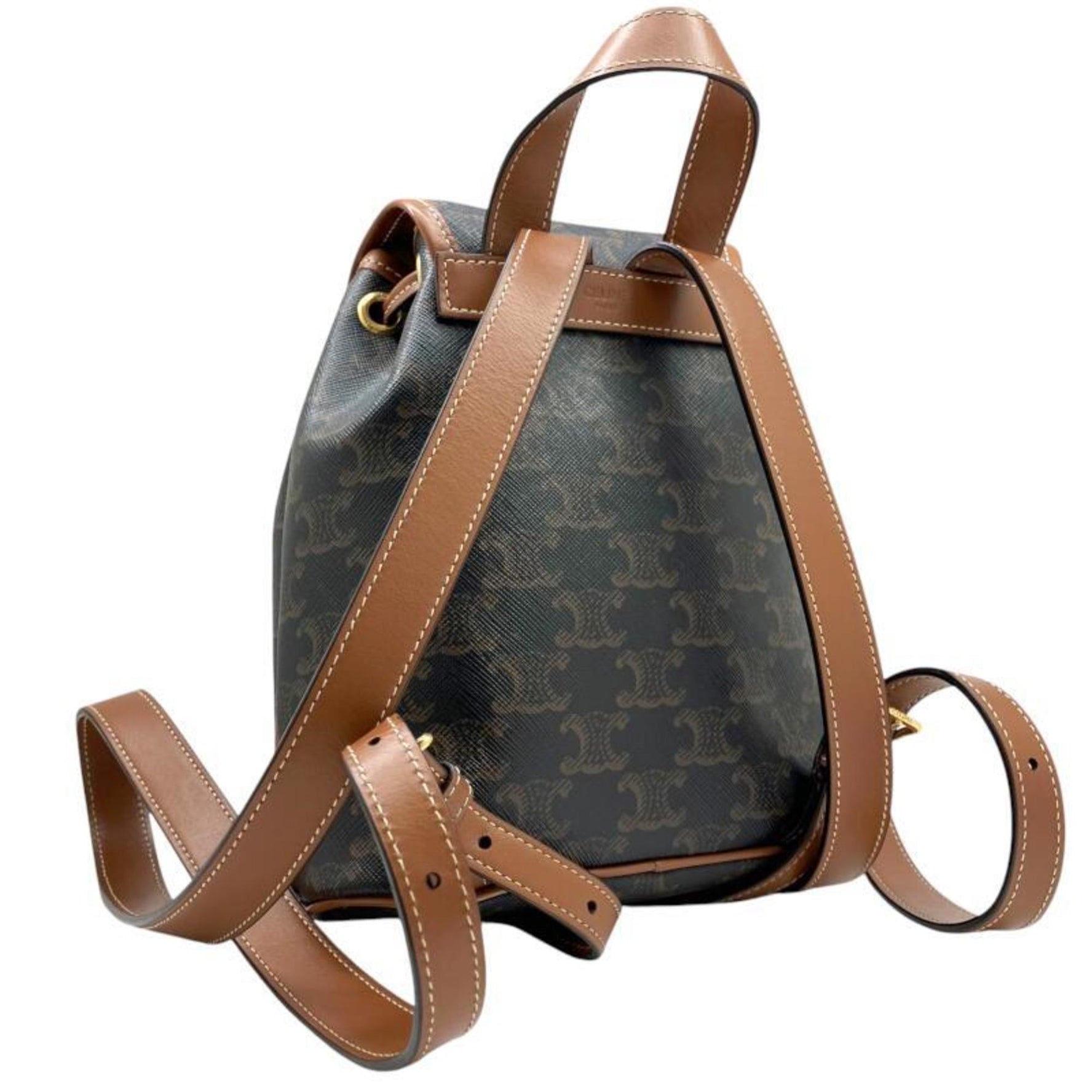 CELINE Triomphe Mini Falco Backpack Coated Canvas Tan