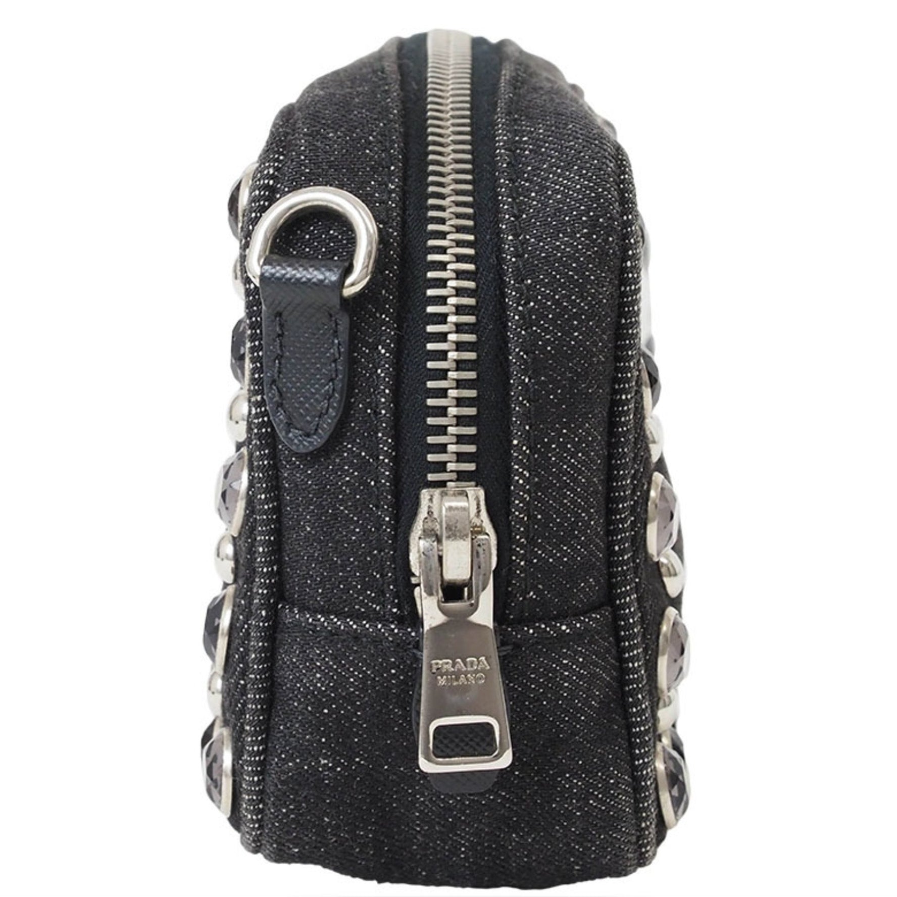 Prada Denim Studded Shoulder Bag Bags Pochettes Pouches