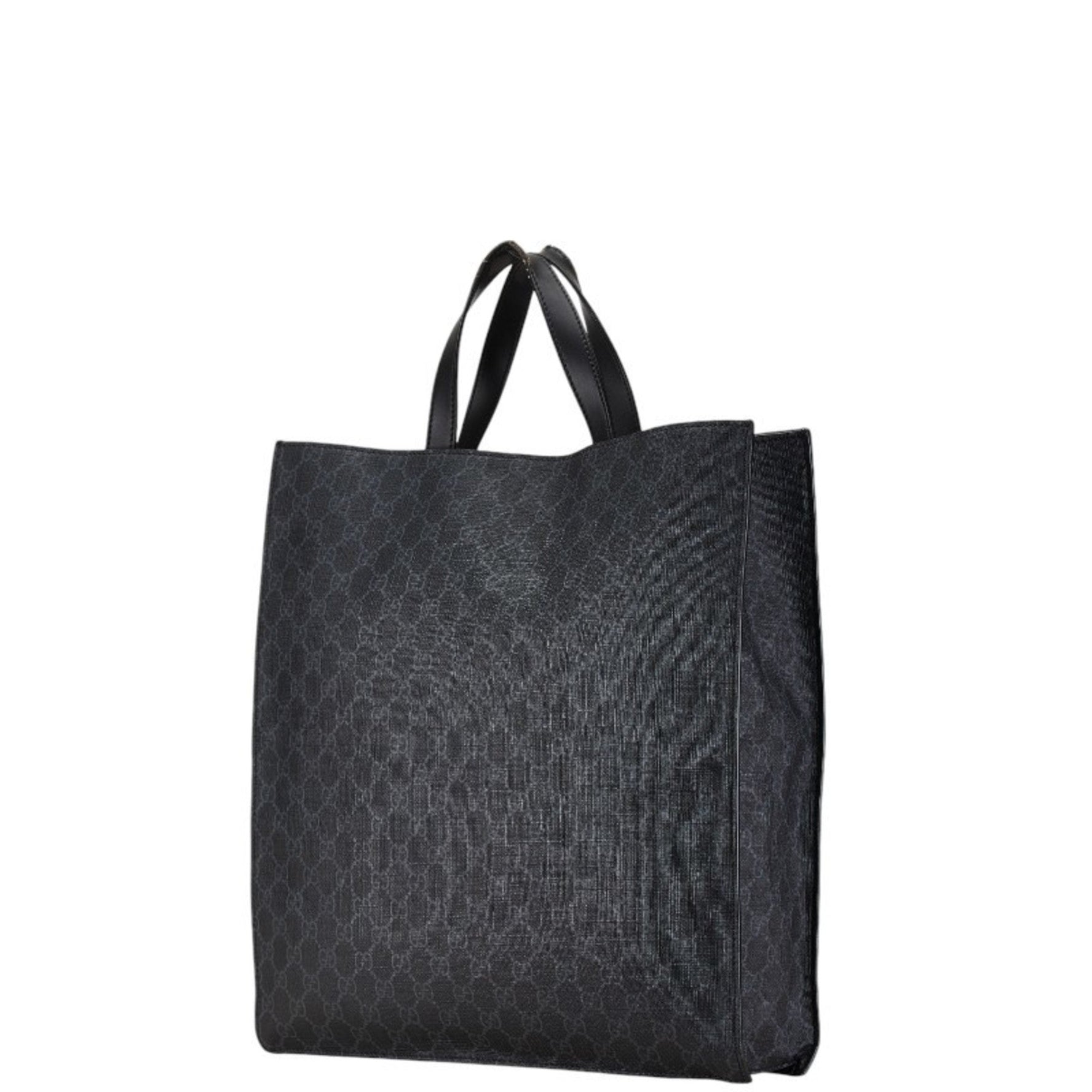 Gucci GG Supreme Handbag Tote Bag Grey Black PVC Leather