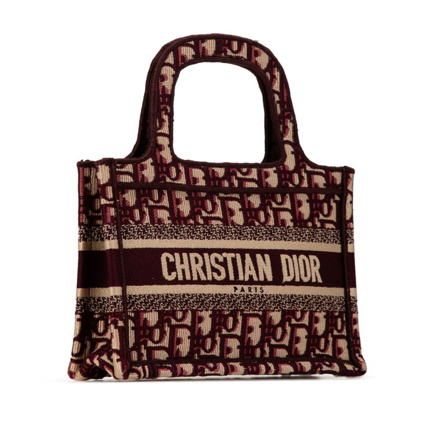 Christian Dior Dior Lady Oblique Embroidery Mini Book Tote Bag Handbag Wine Red Beige Canvas