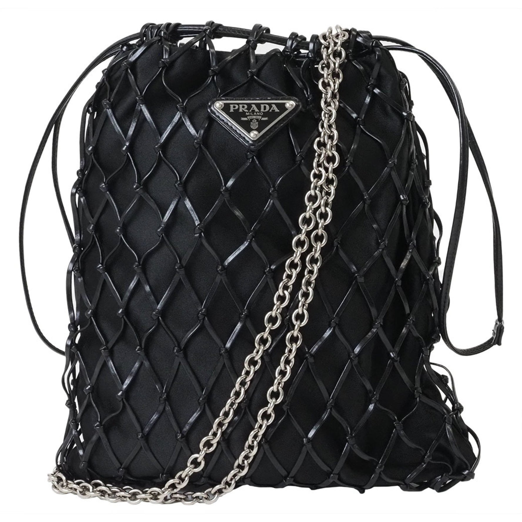 Prada Mesh Satin Chain Shoulder Bag Leather Clutch