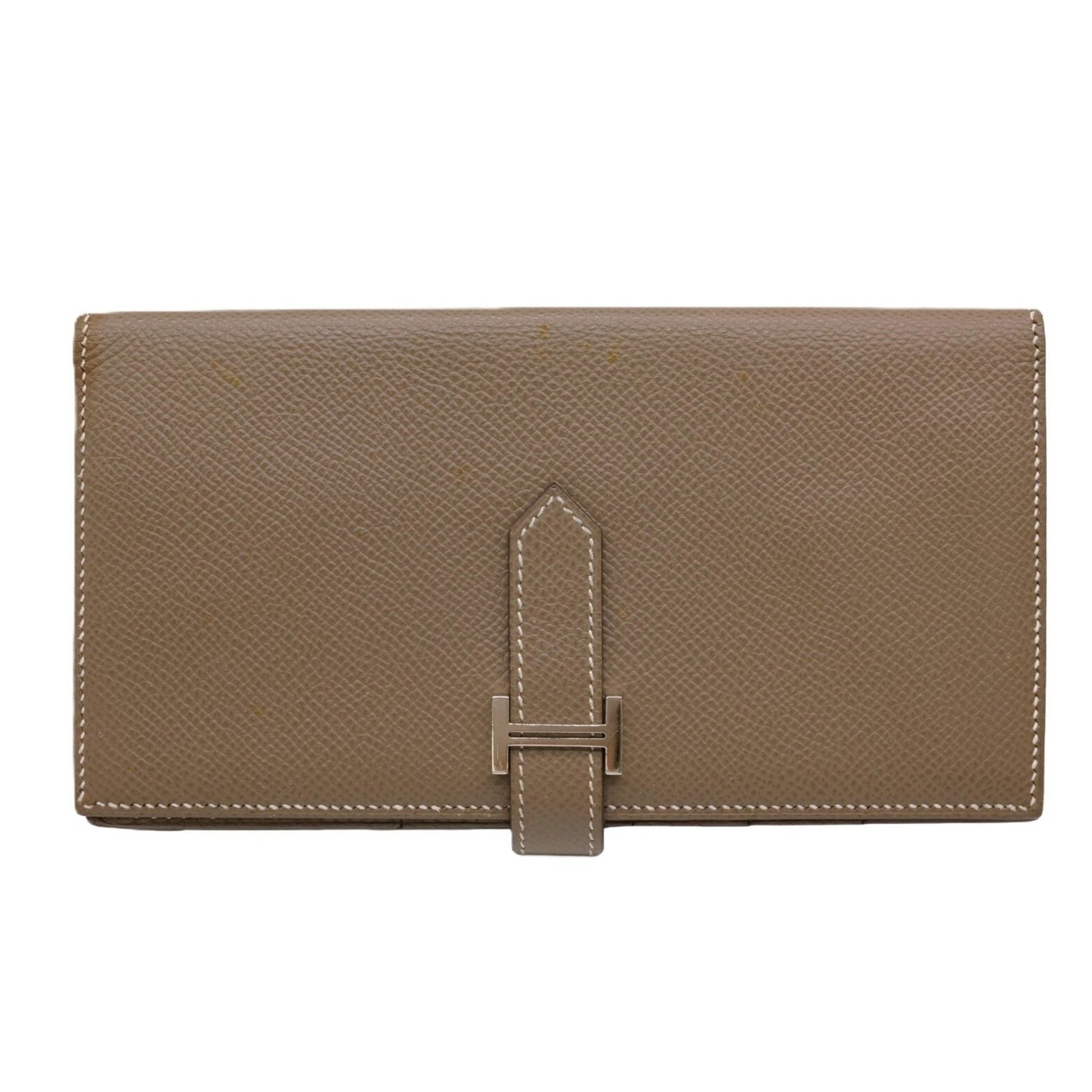 HERMES Bearn Soufflet Long Wallet Epsom Leather Etoupe