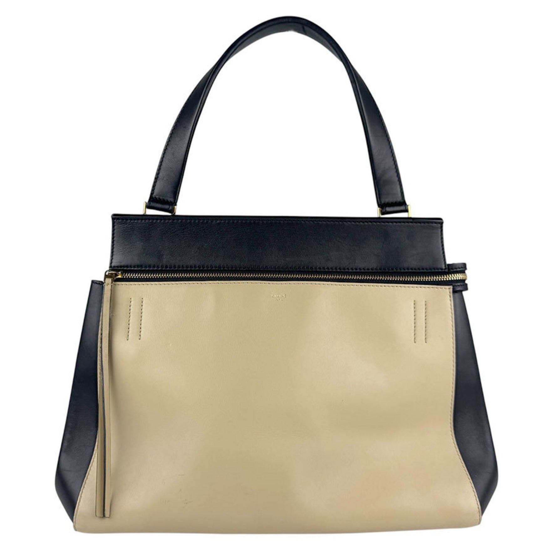 CELINE Handbag Edge Leather Black x Beige