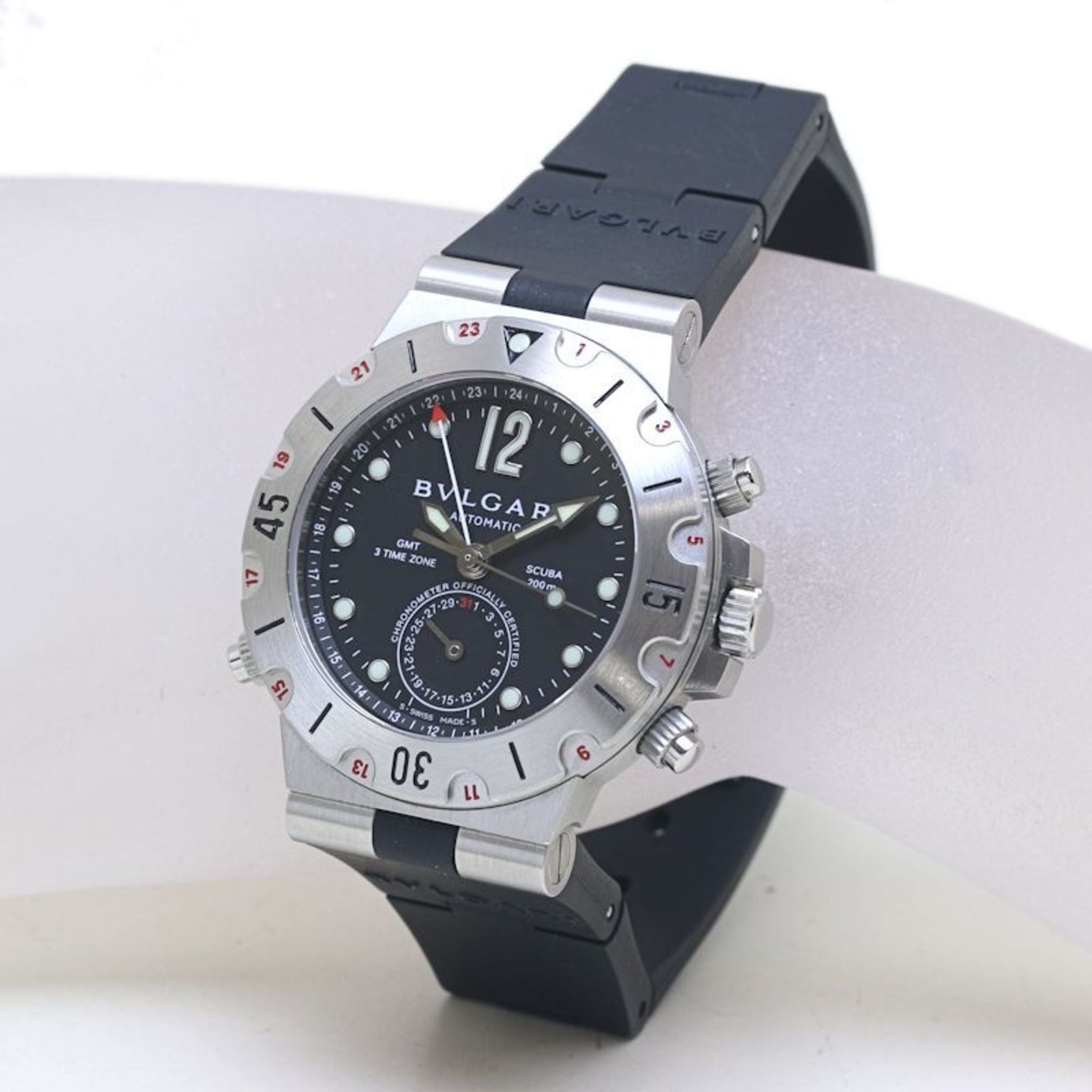 BVLGARI Diagono Scuba GMT Date Watch Stainless Steel Rubber