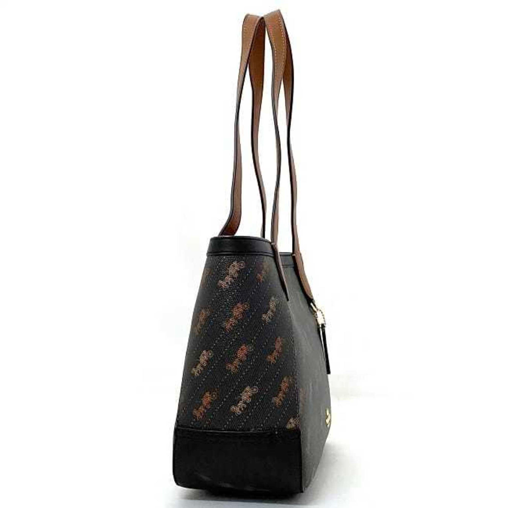 Coach tote bag black brown red horse and carriage leather ladies