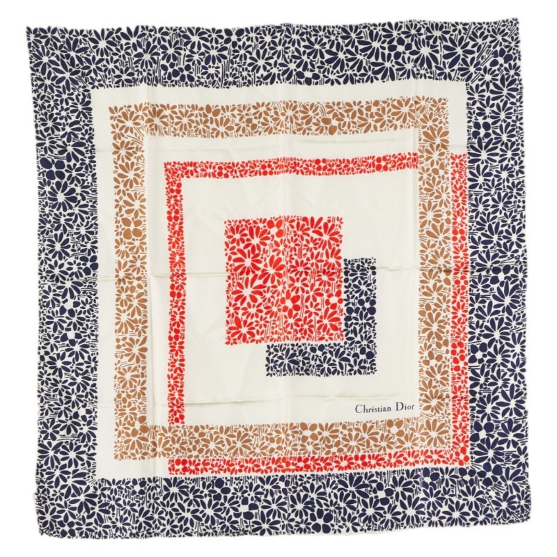 Christian Dior Dior flower motif scarf, ivory and multicolor silk