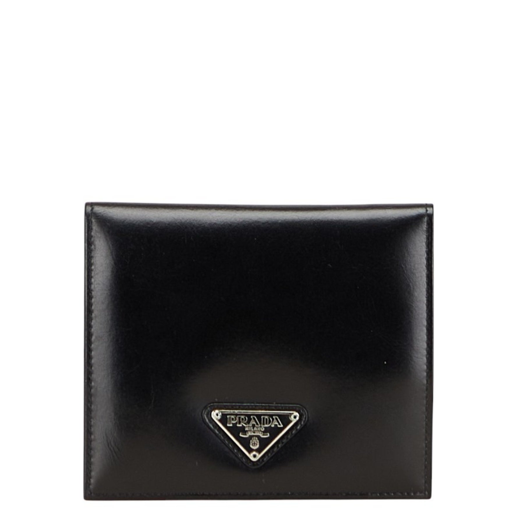 Prada Triangle Logo Plate Bifold Wallet Leather