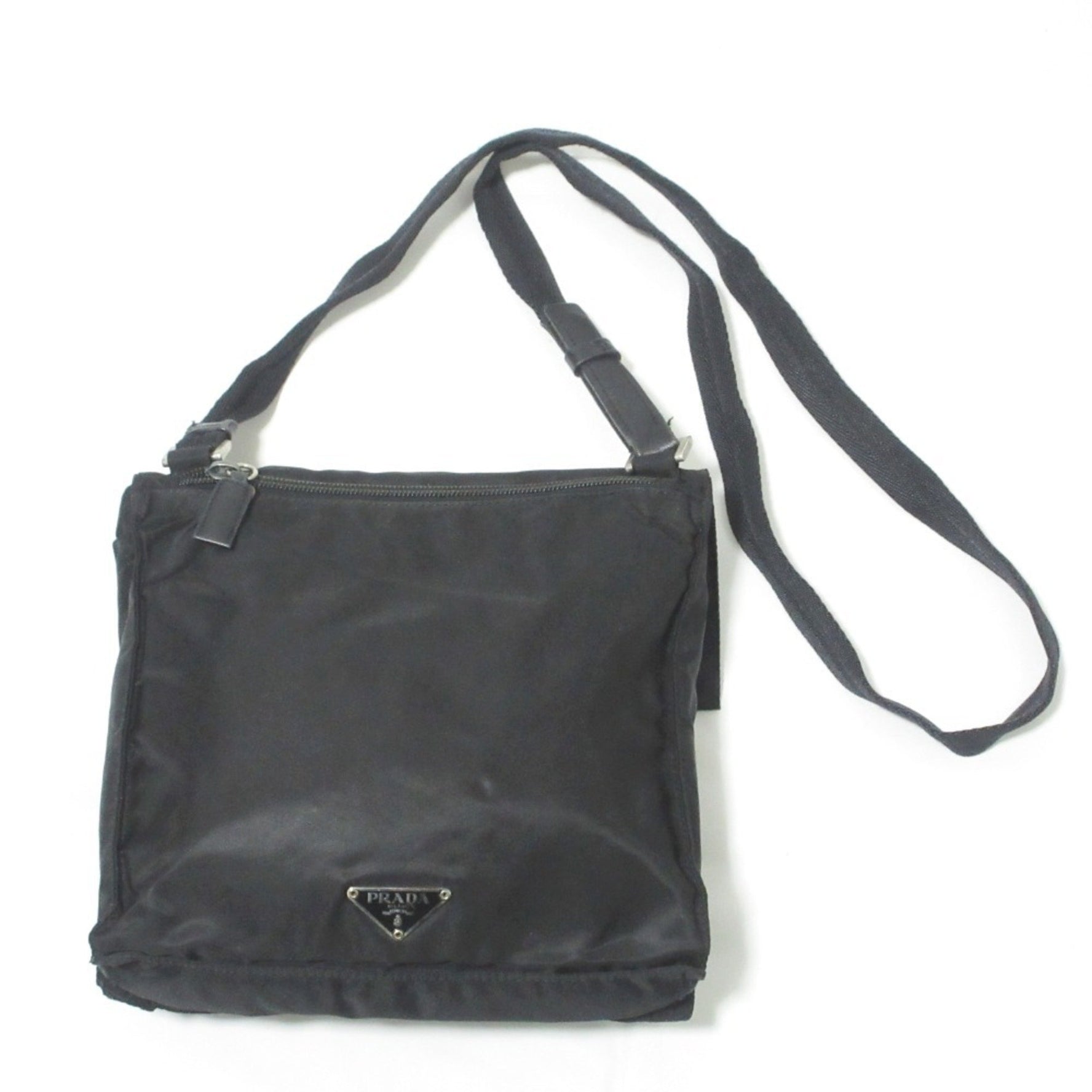 PRADA Nylon Triangle Logo Plate Shoulder Bag