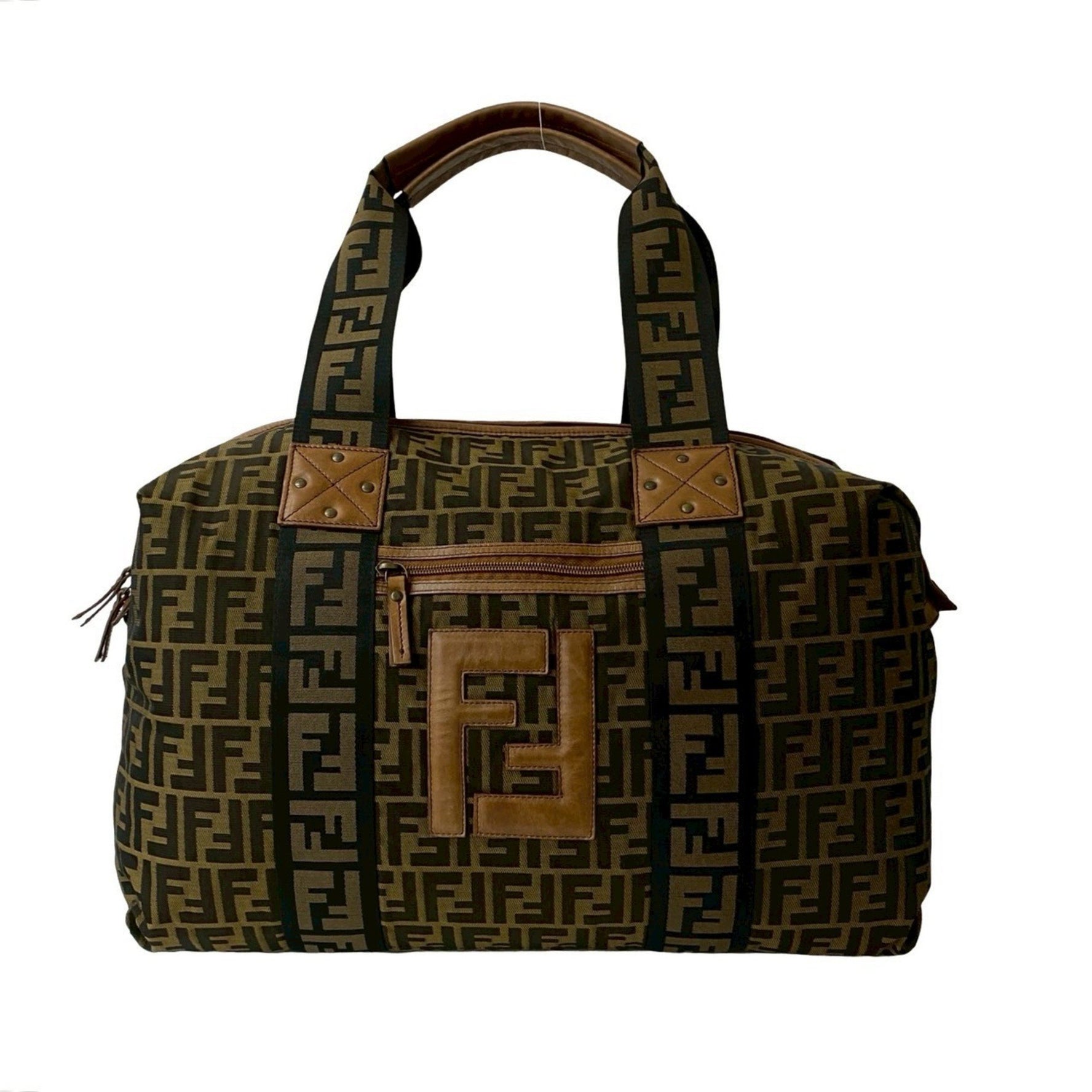 FENDI Zucca FF pattern leather and nylon tote bag/boston bag