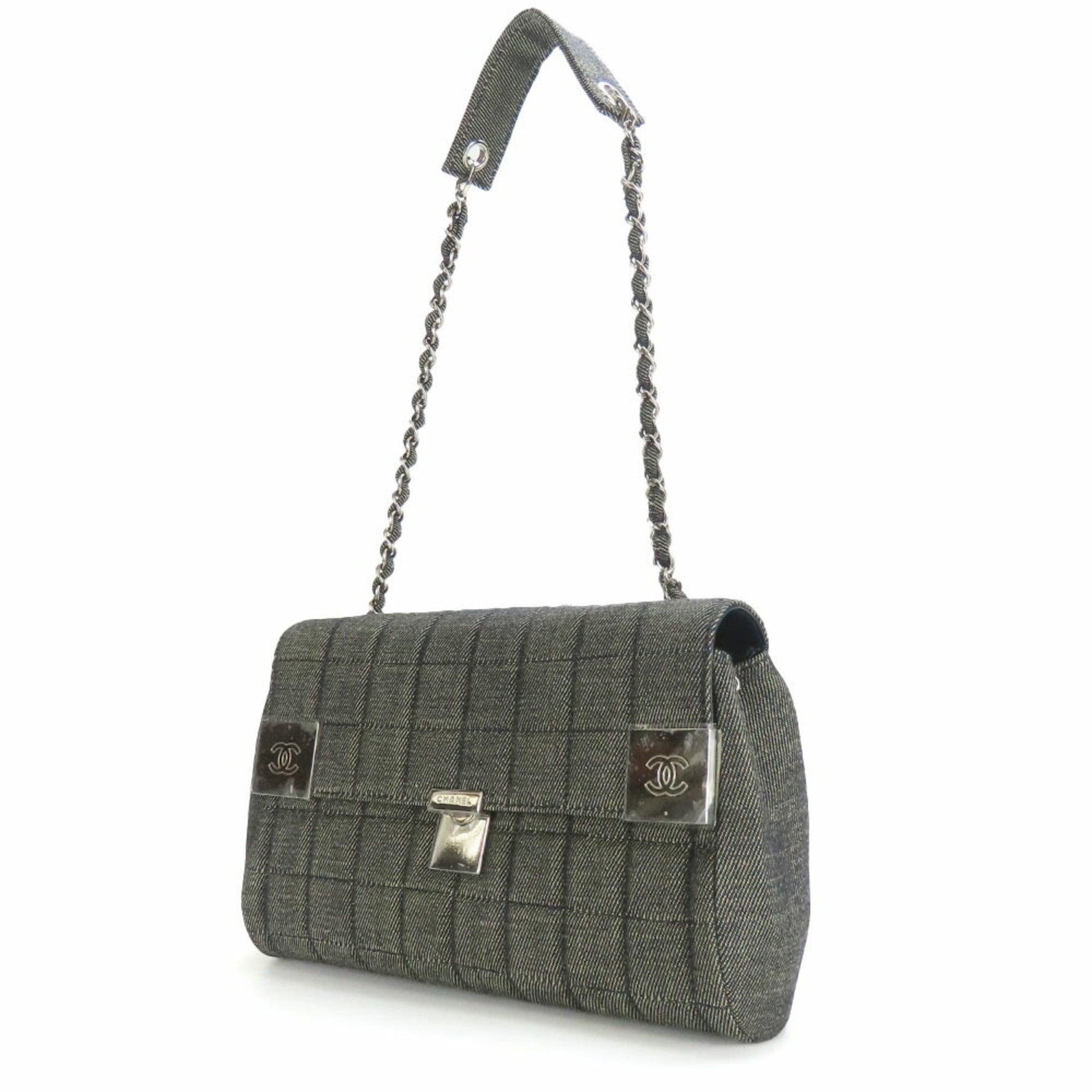 Chanel Shoulder Bag Chocolate Bar Denim Coco Mark Series Chain