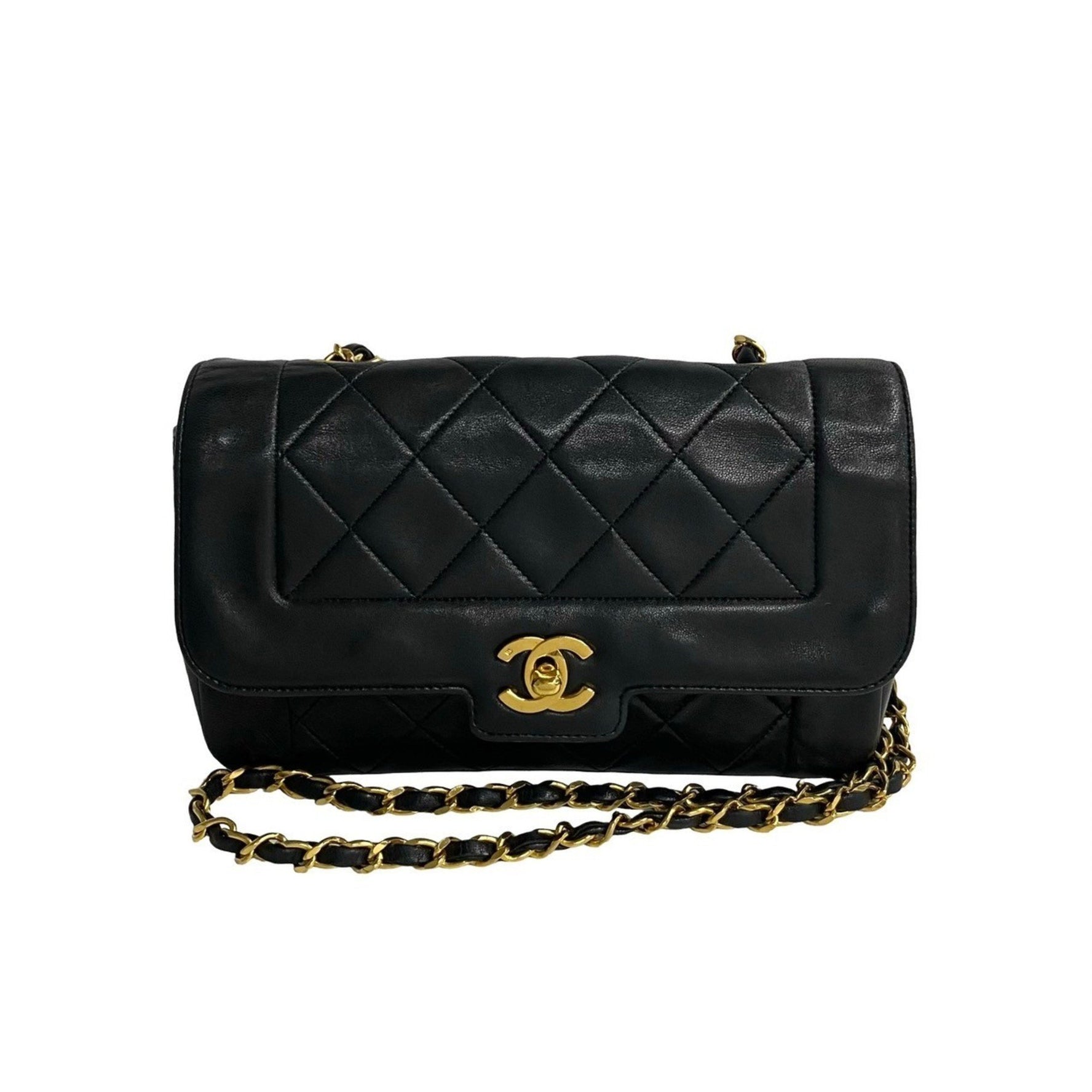 #1 CHANEL Vintage Matelasse Coco Mark Lambskin Genuine Leather Chain Shoulder Bag
