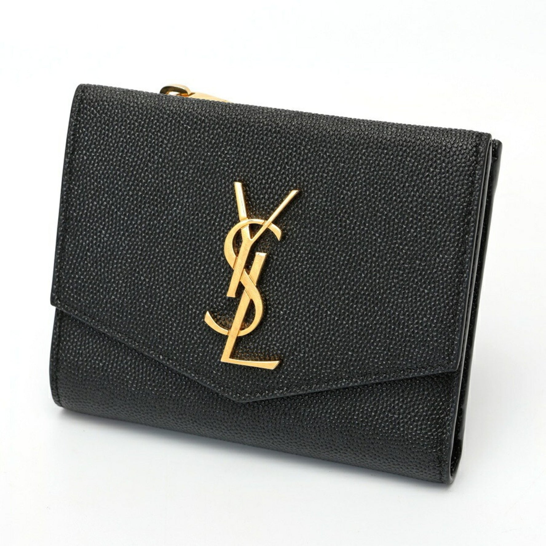 Saint Laurent Uptown Compact Wallet Bifold Grain de Poudre Embossed Leather