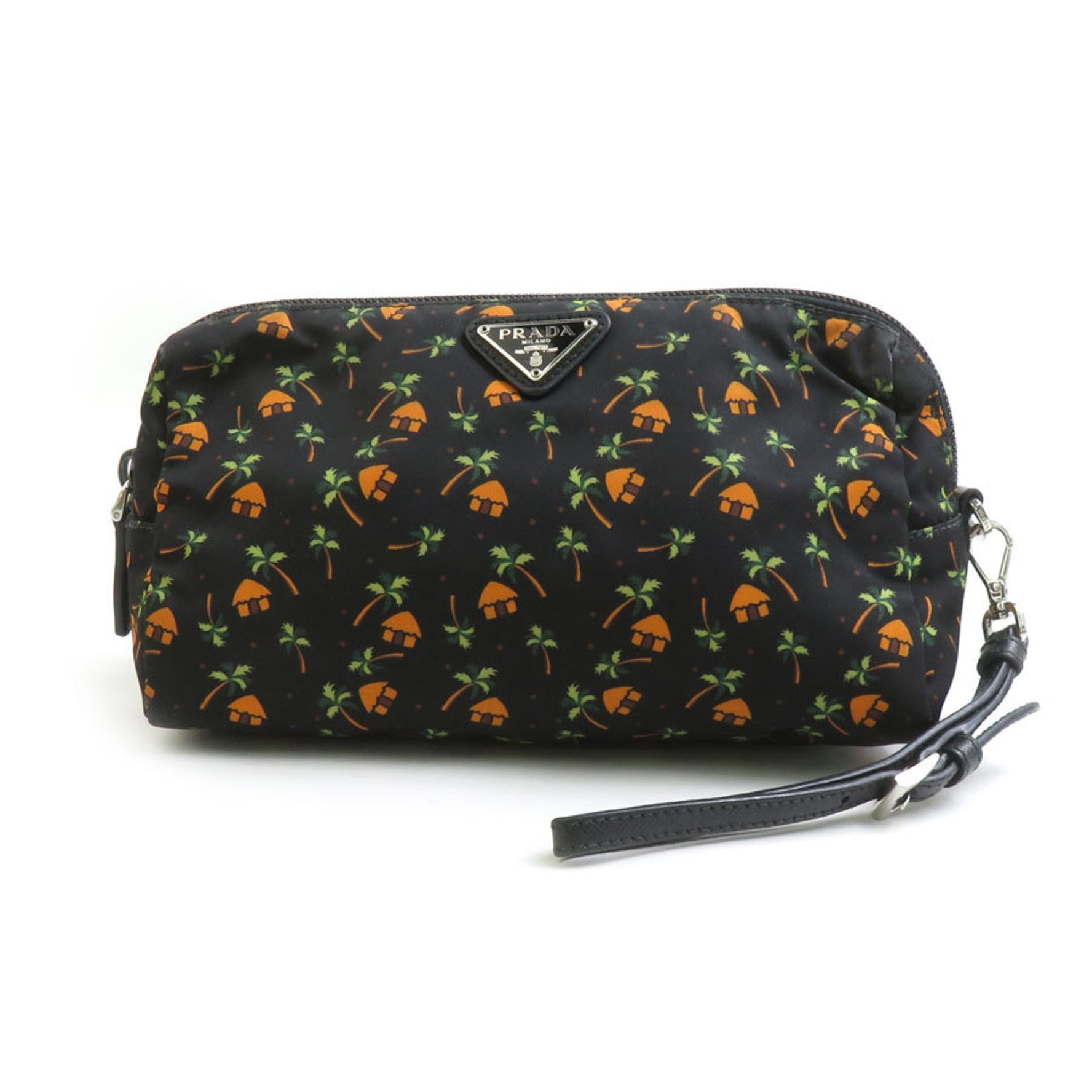 PRADA Pouch Nylon Black x Orange Green