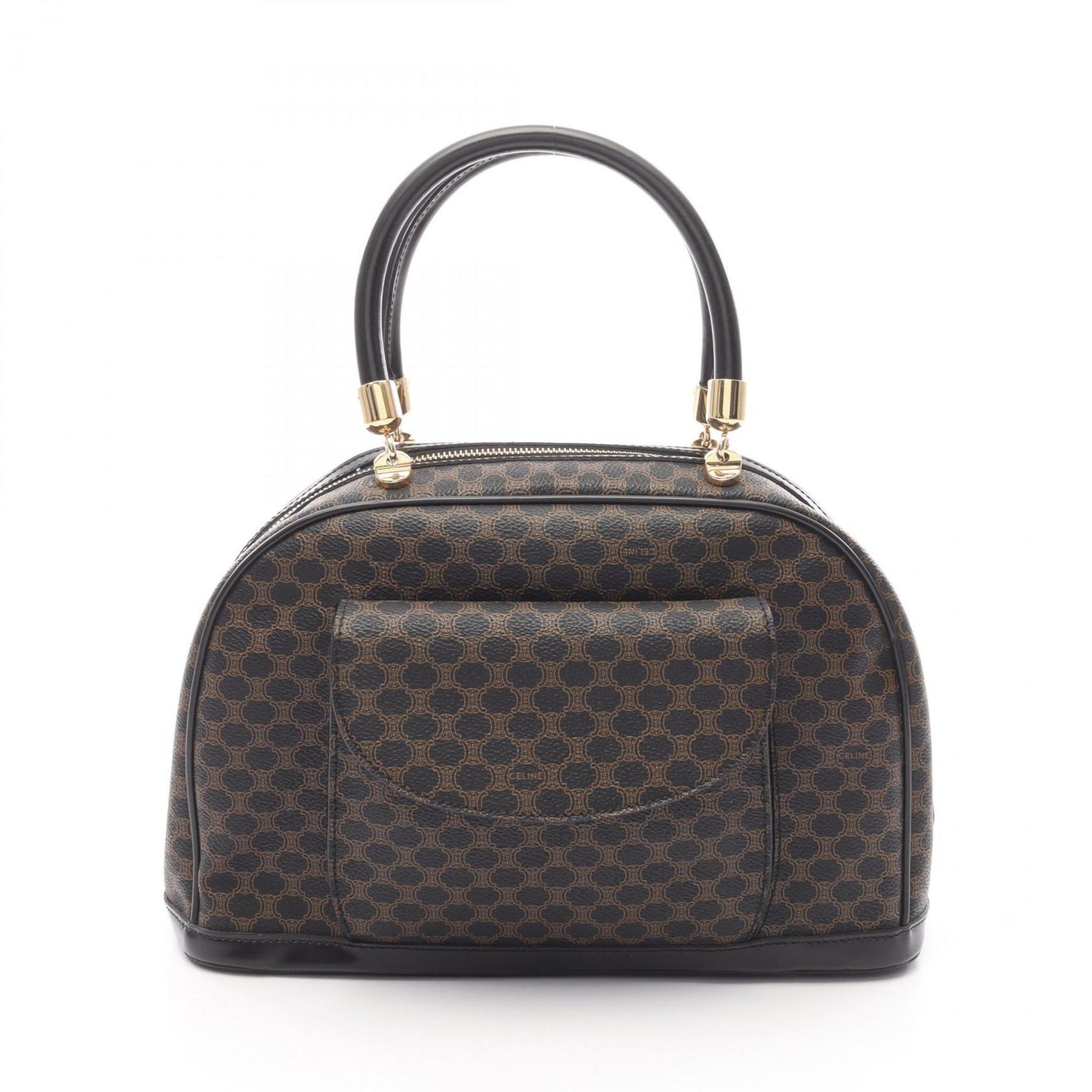 Celine Macadam Handbag, PVC-Coated Canvas and Leather, Black/Brown