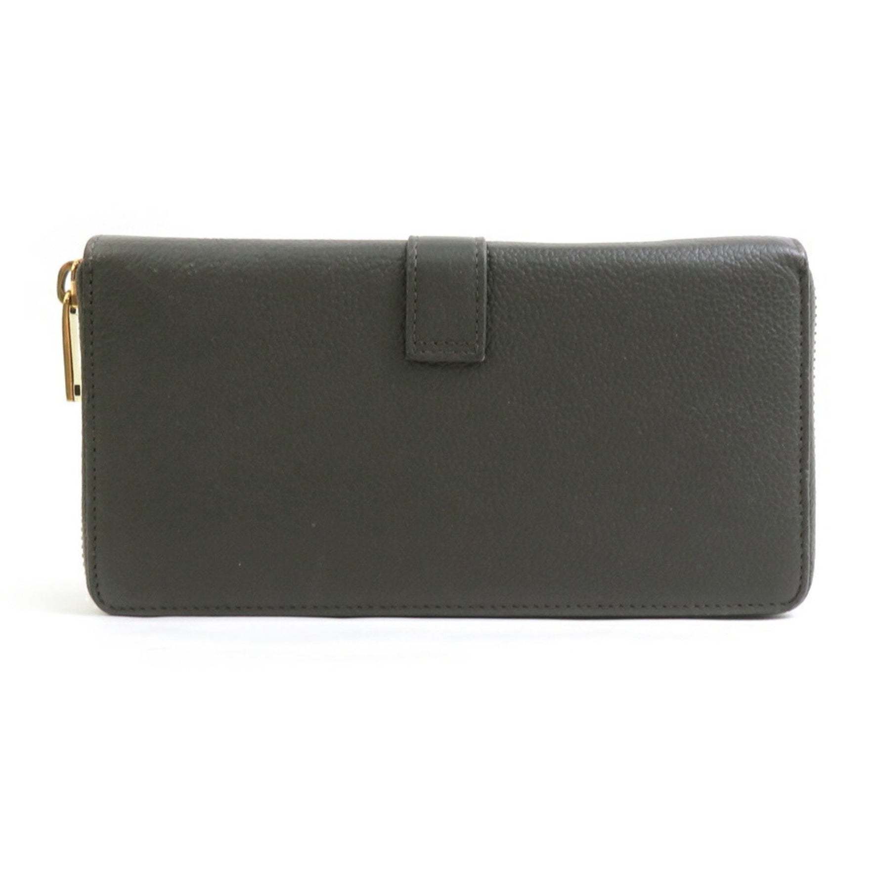 Saint Laurent round long wallet in khaki brown and gold leather women