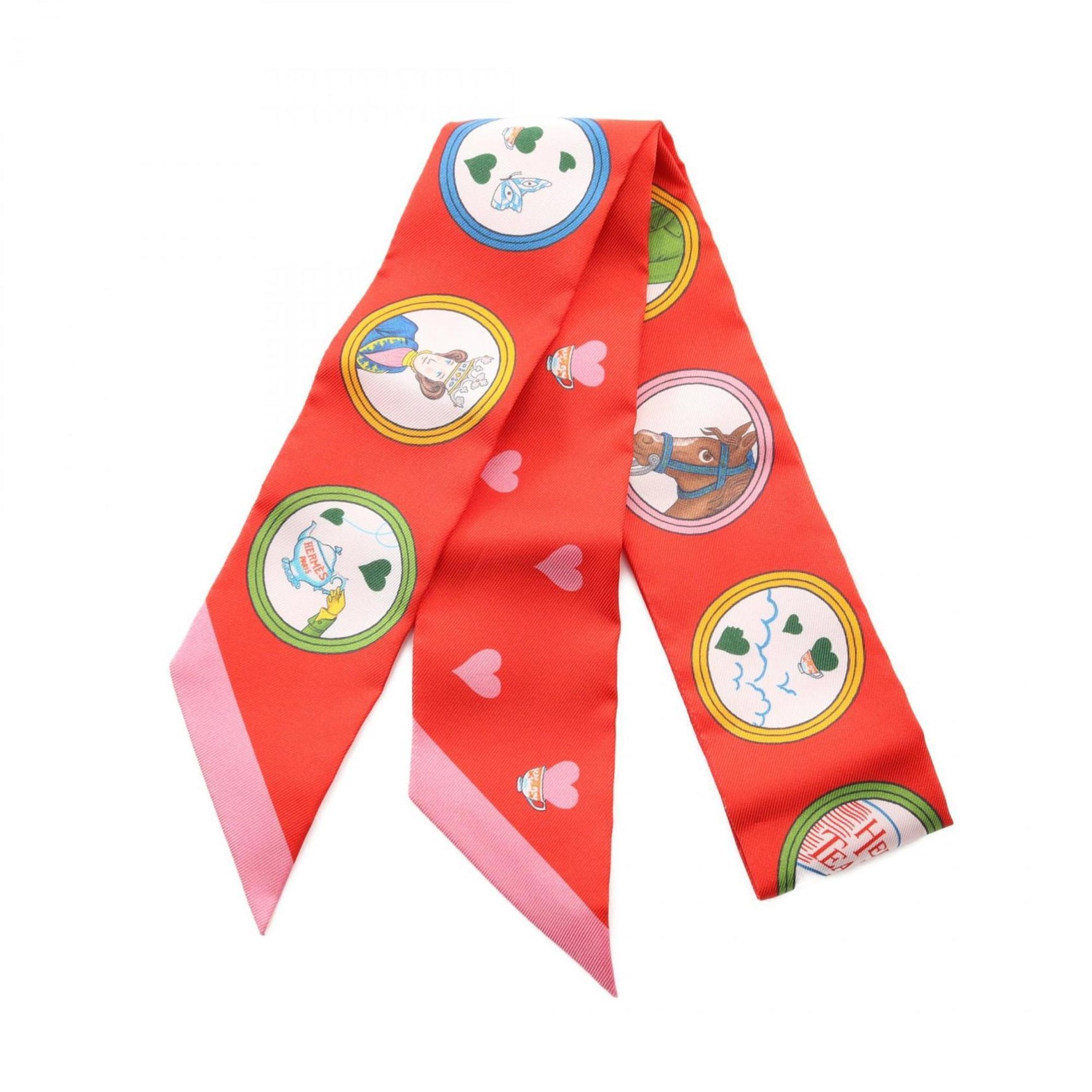 Hermes Twilly Tea Time Scarf Silk Red Multicolor