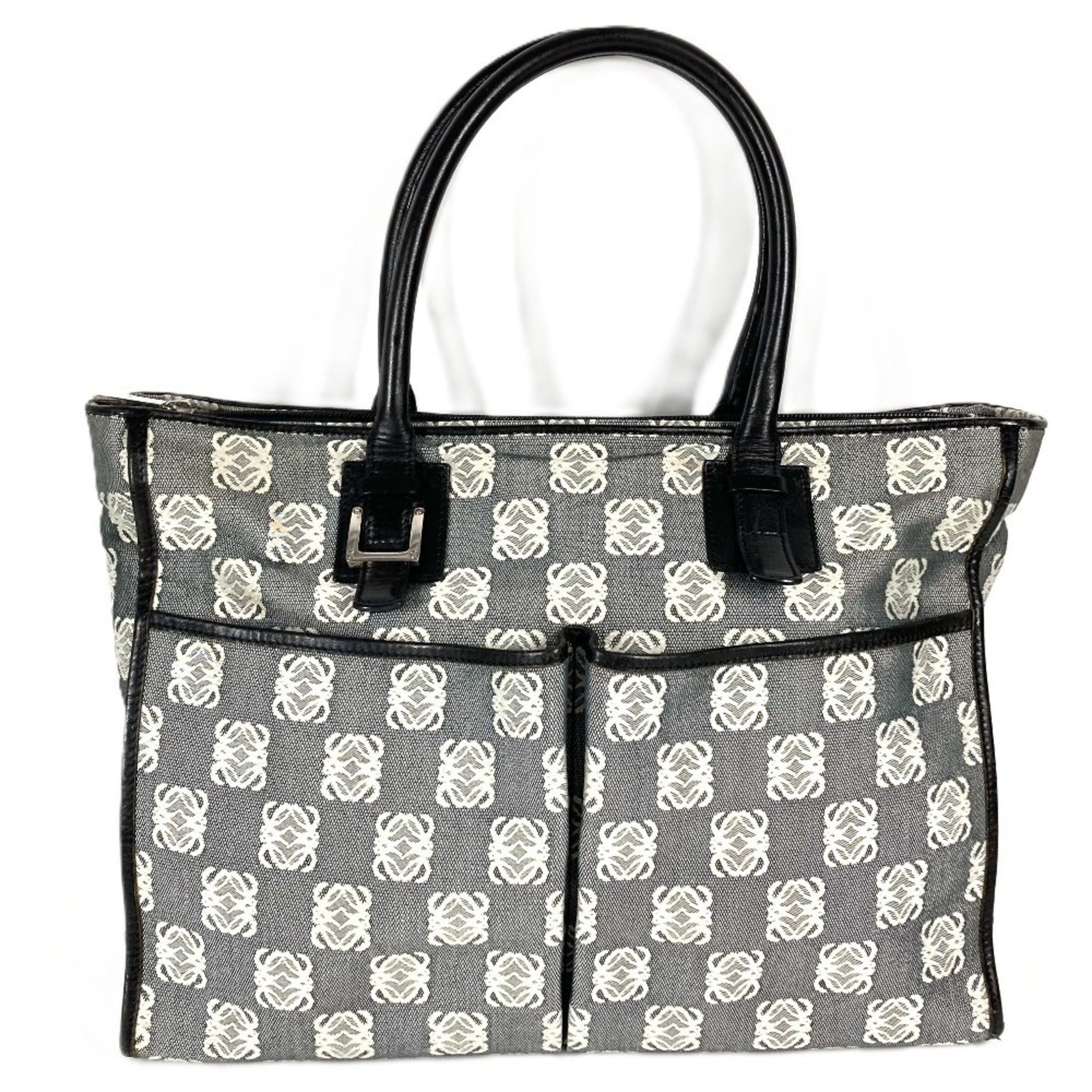 LOEWE Anagram All-Logo Document Bag Tote Briefcase Handbag Business Leather Canvas Men's Black