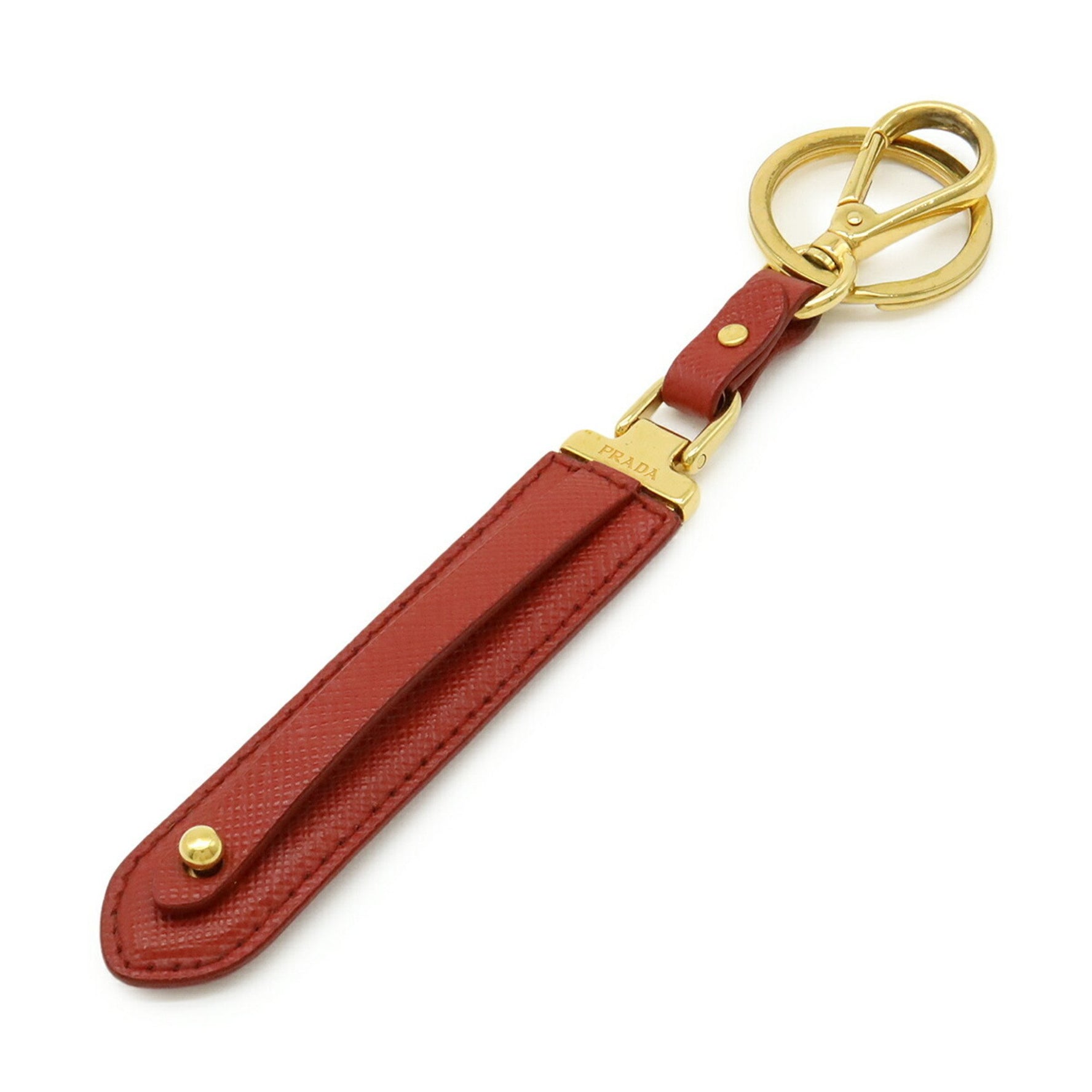 PRADA Keychain Charm Key Ring in Saffiano Leather and Metal, Red