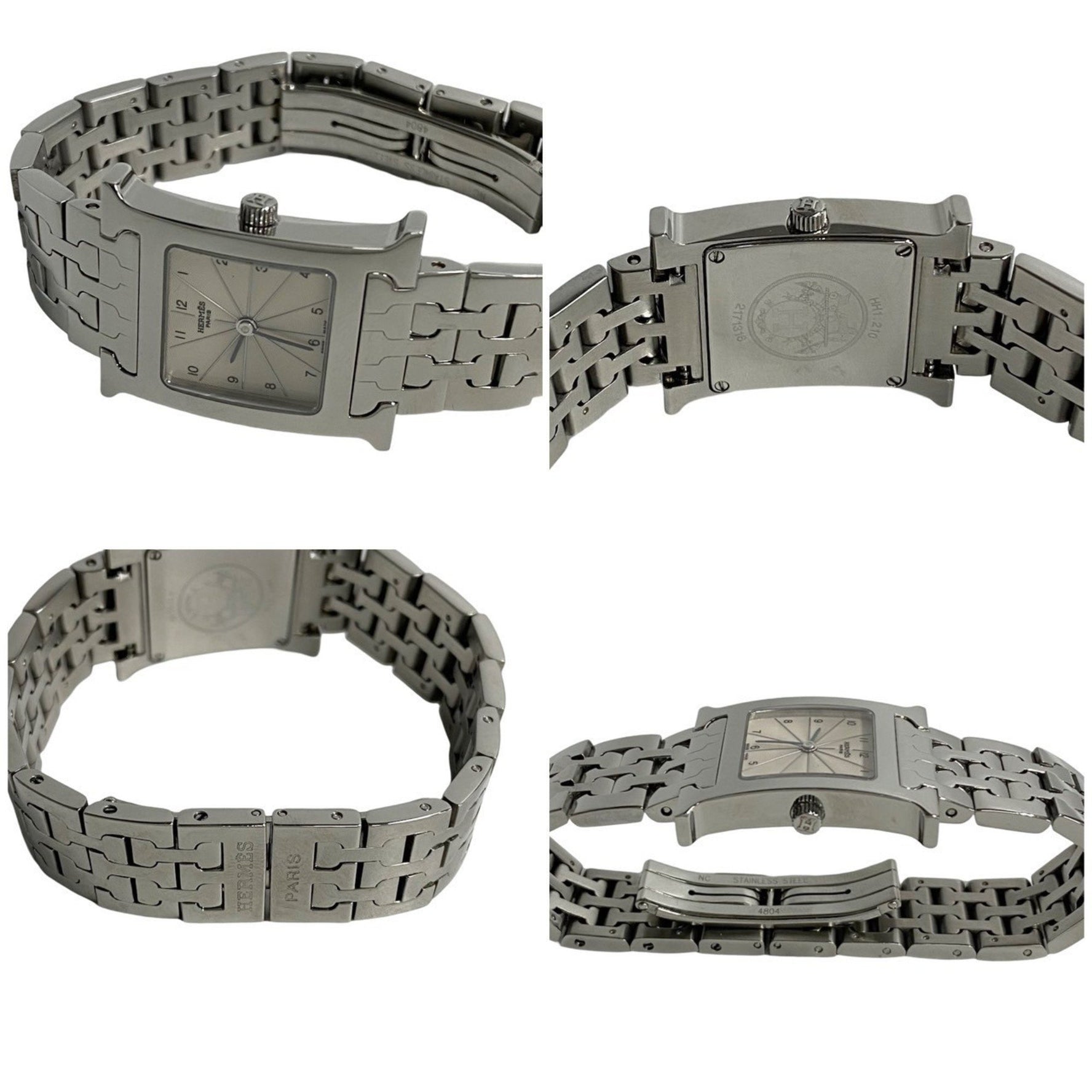 HERMES H Watch Quartz Stainless Steel Wristwatch Silver
