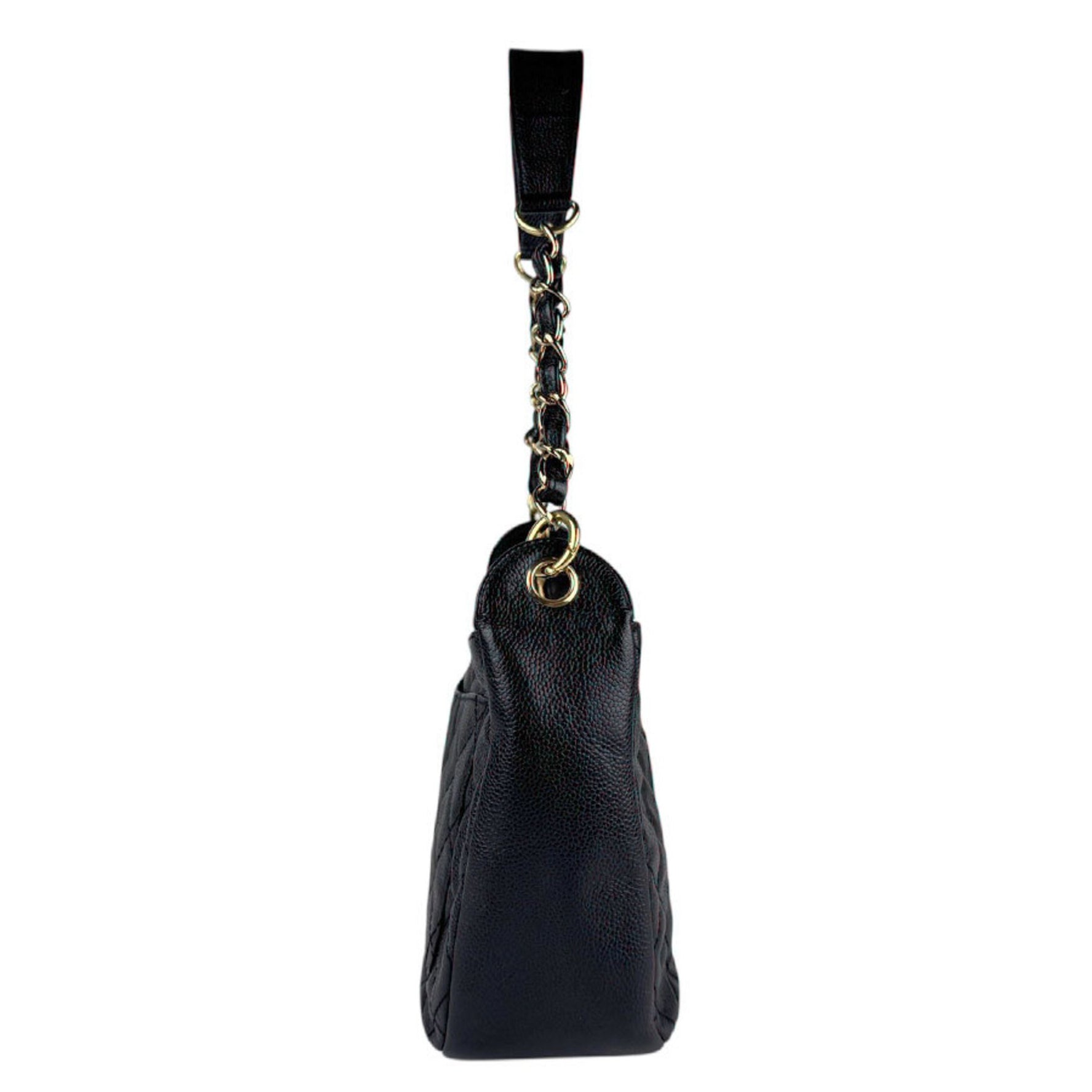 CHANEL Shoulder Bag Matelasse Caviar Skin Leather Gold