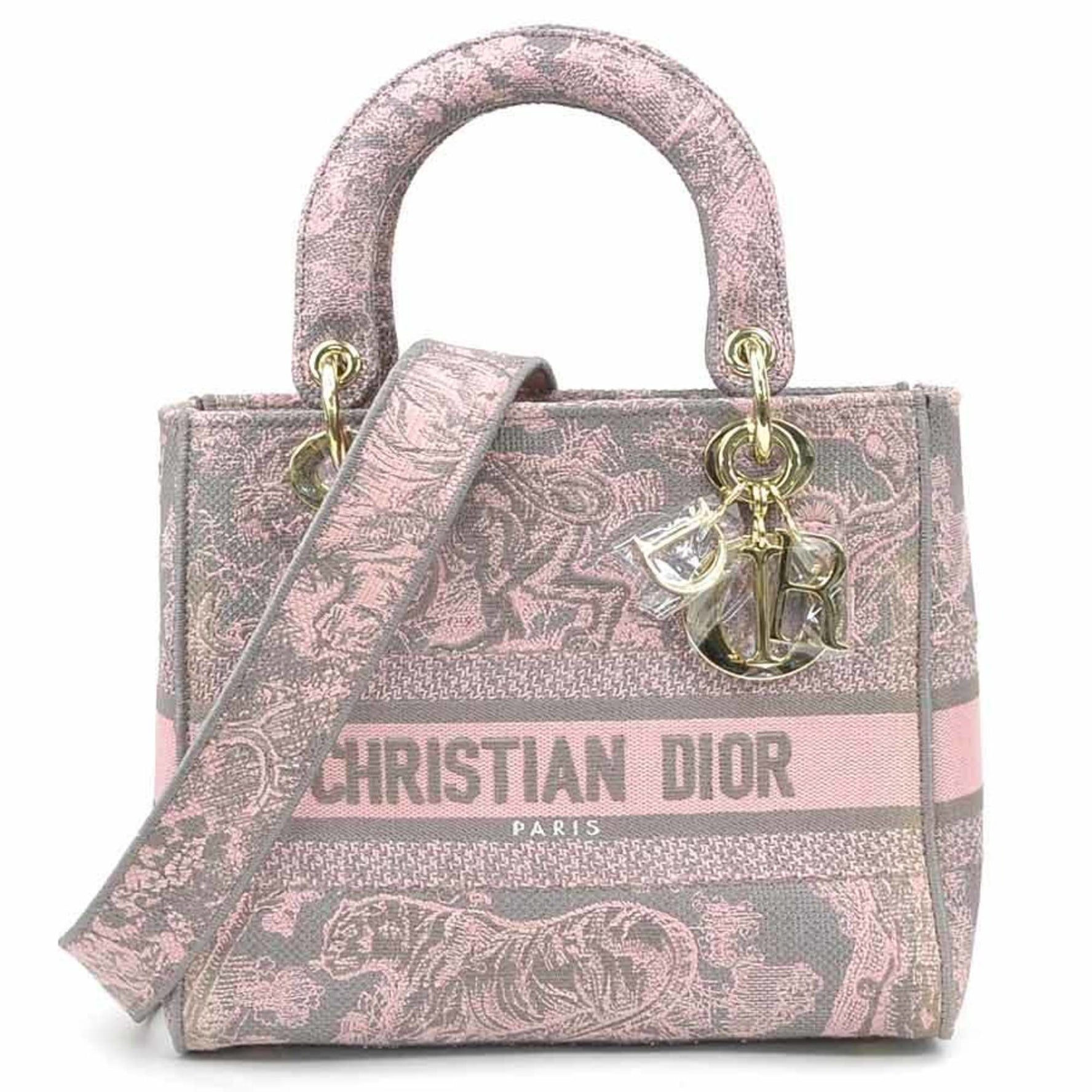 Christian Dior D-Light Canvas Handbag/Shoulder Bag, Pink/Grey