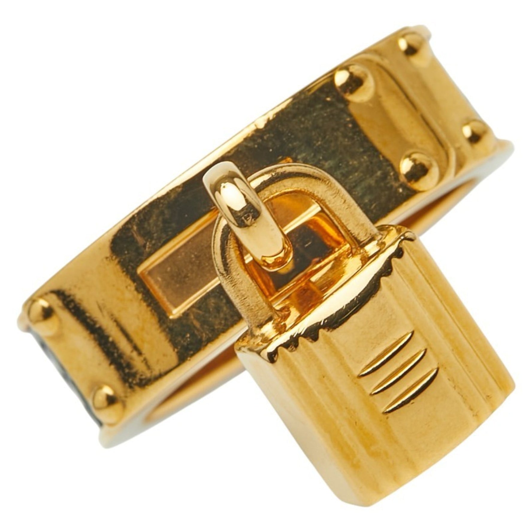 Hermes Kelly Cadena Motif Scarf Ring in Gold and Plated Lizard Leather
