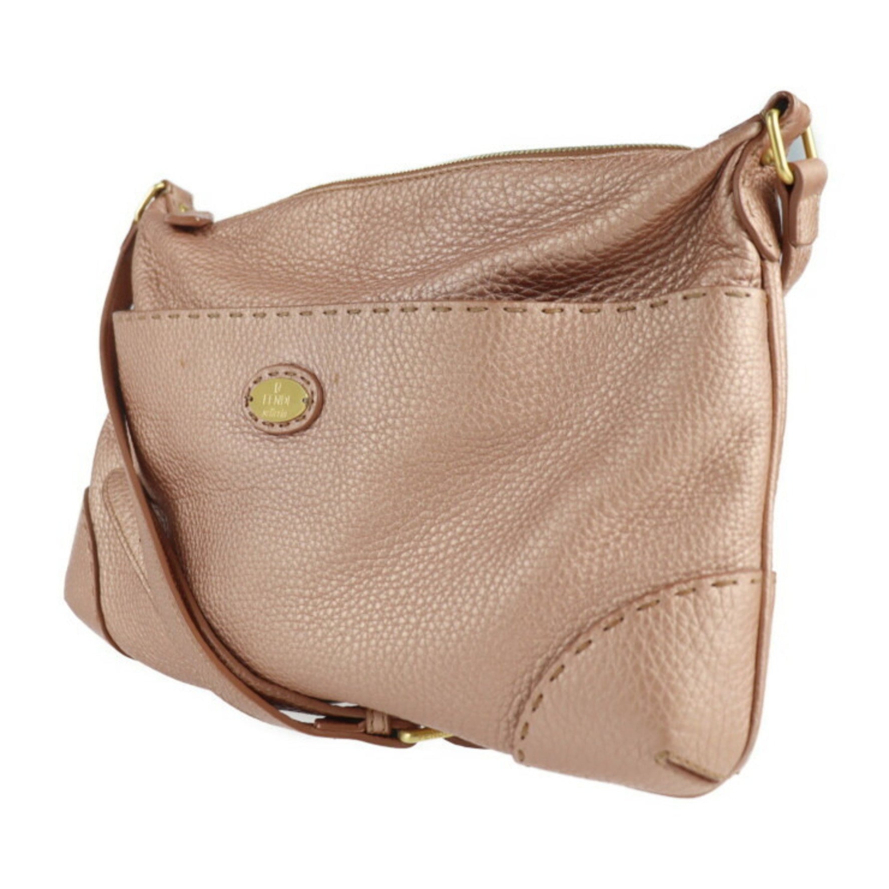 FENDI Selleria Shoulder Bag Leather Metallic Pink Messenger