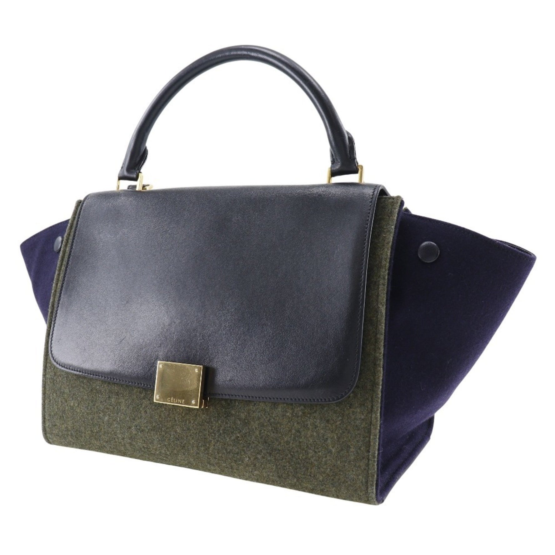 CELINE Trapeze Handbag Felt x Calfskin Black/Grey Flap