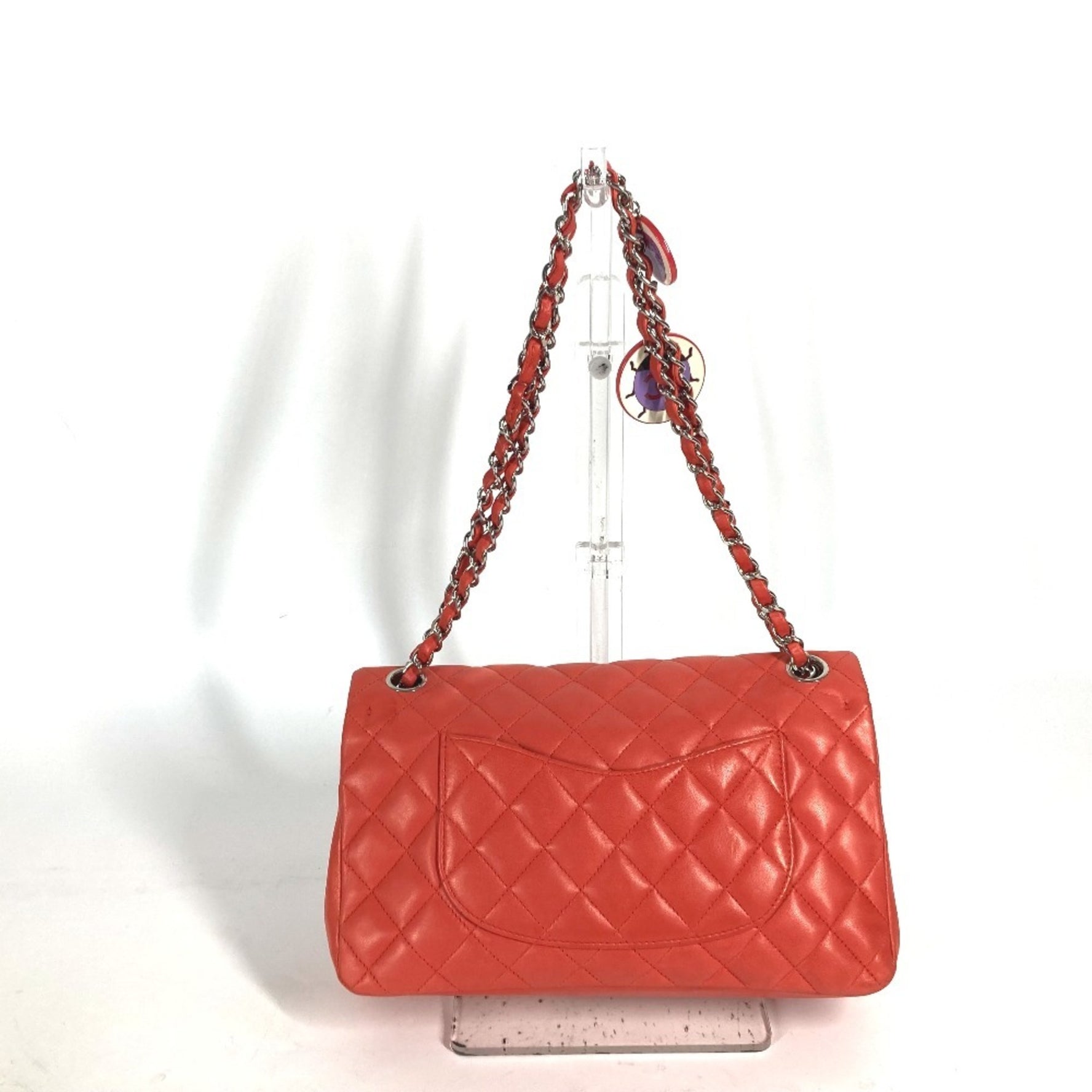 CHANEL Shoulder Bag Matelasse 25 Ladybug Strawberry W Chain Lambskin Red