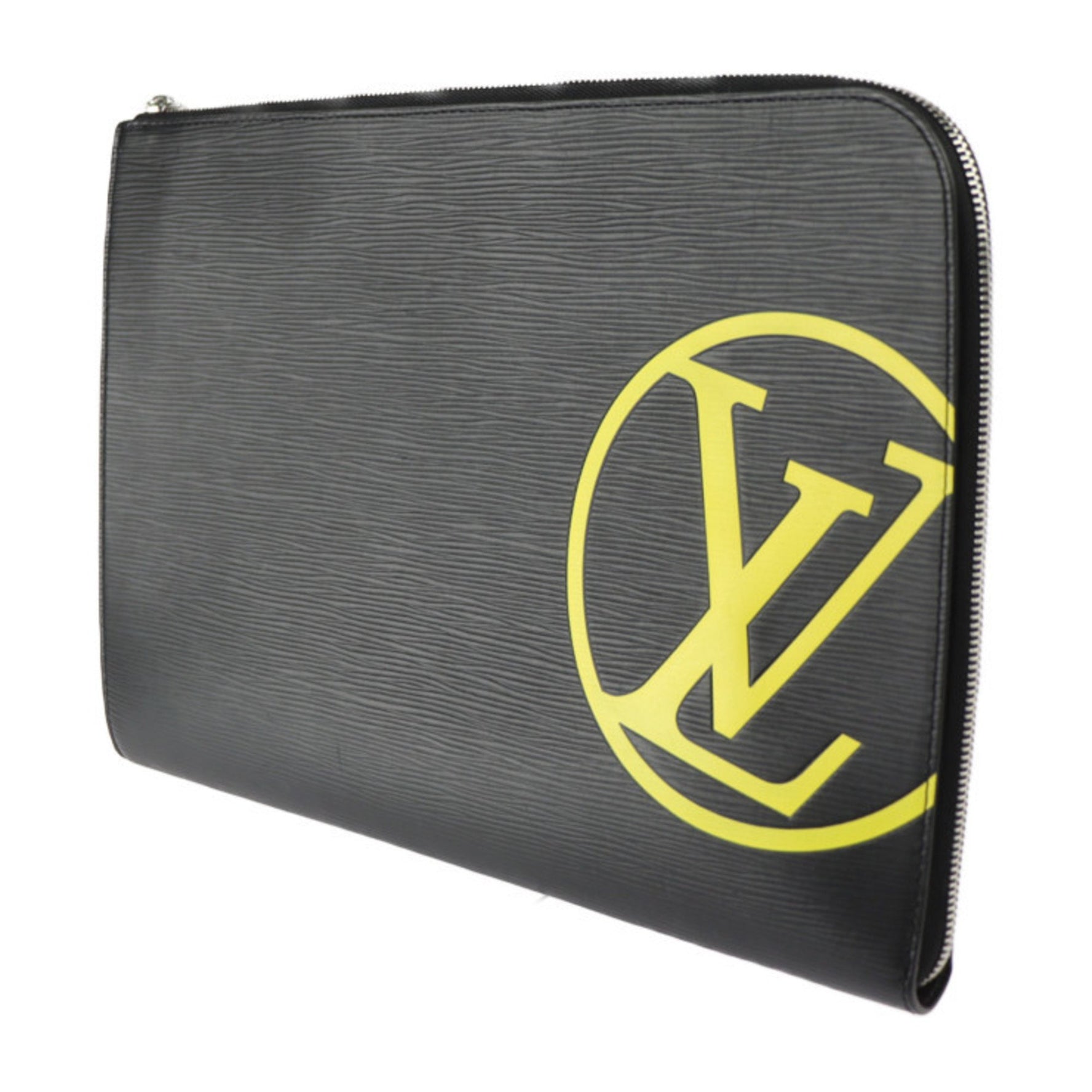 Louis Vuitton Pochette Jules GM Clutch Bag Epi Leather Black Yellow Silver Hardware Pouch LV Circle L-shaped Zipper