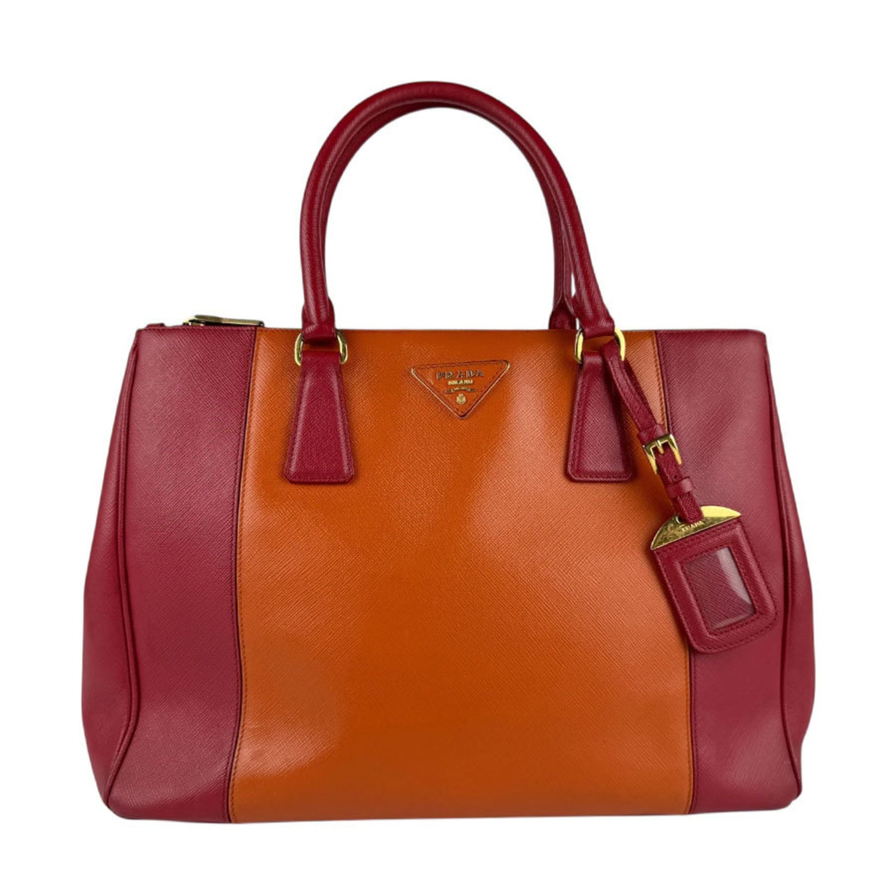 Prada Handbag Shoulder Bag Leather Red Orange Gold