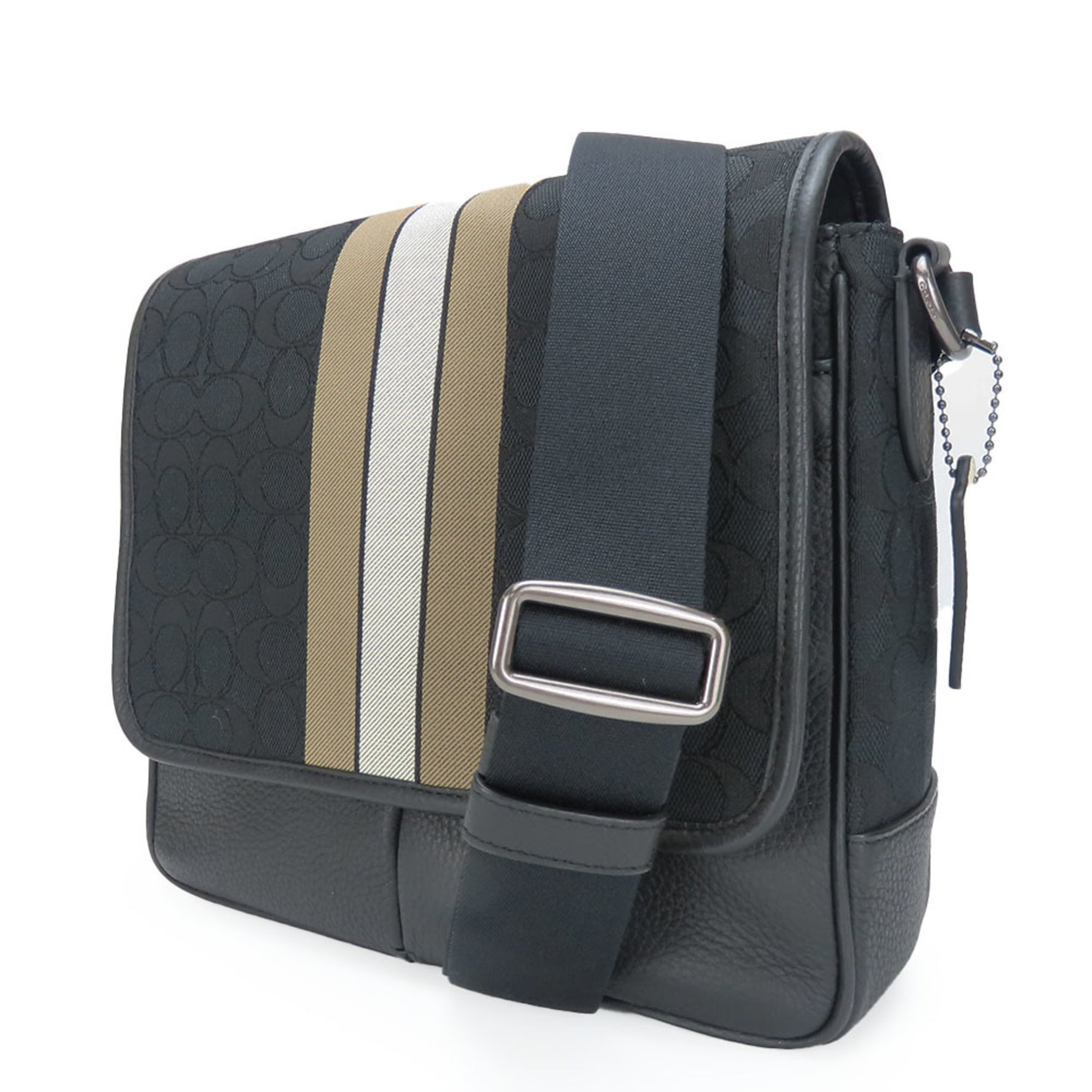 Coach Shoulder Bag Signature Canvas Leather Stripe