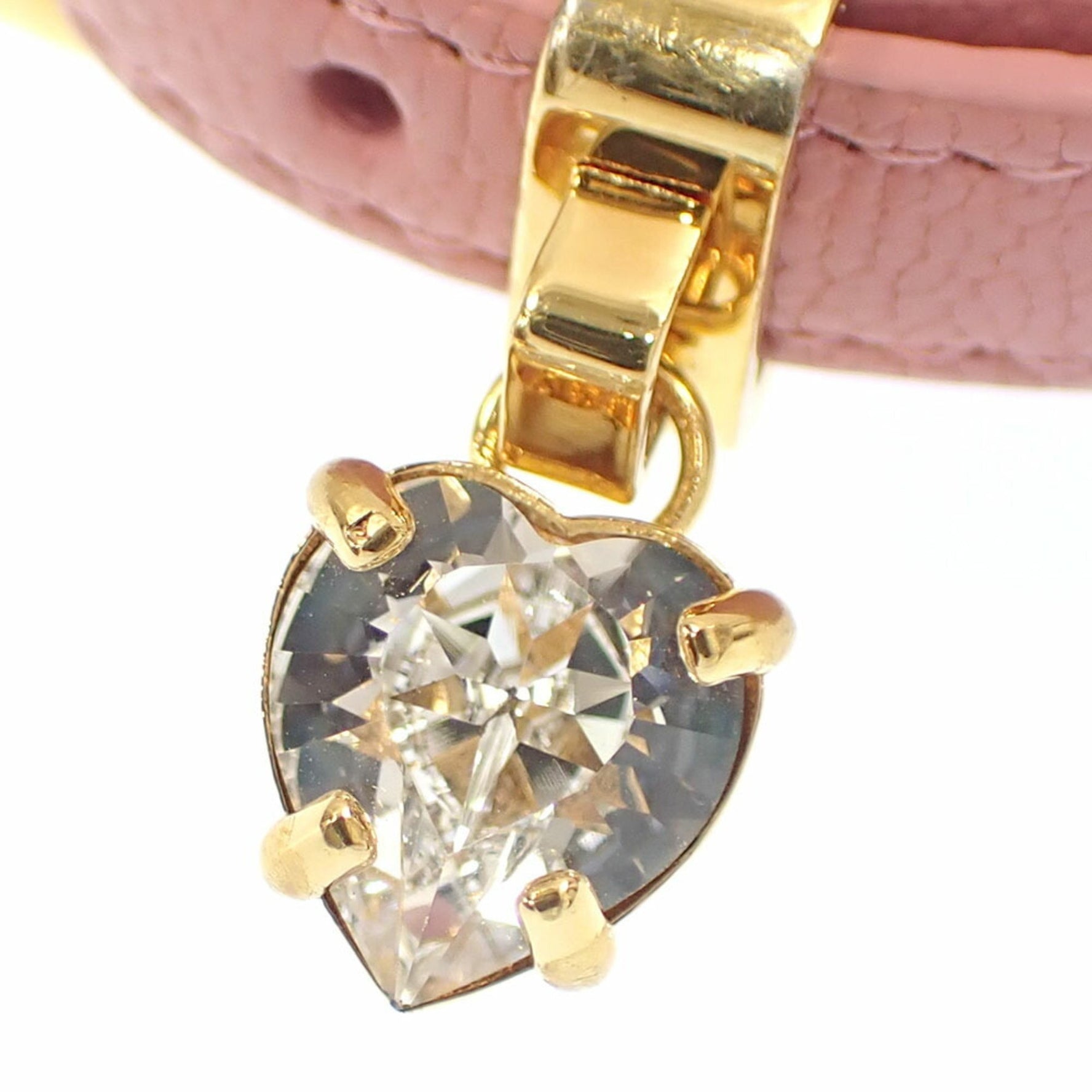 Miu Miu Miu Heart Motif Bracelet Crystal and Leather, Pink