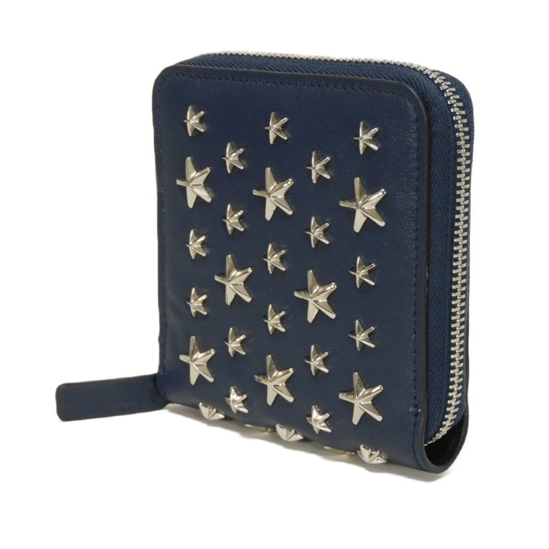 Jimmy Choo Laurence Calfskin Round Zip-Around Wallet with Star Studs and a Blue Design Women