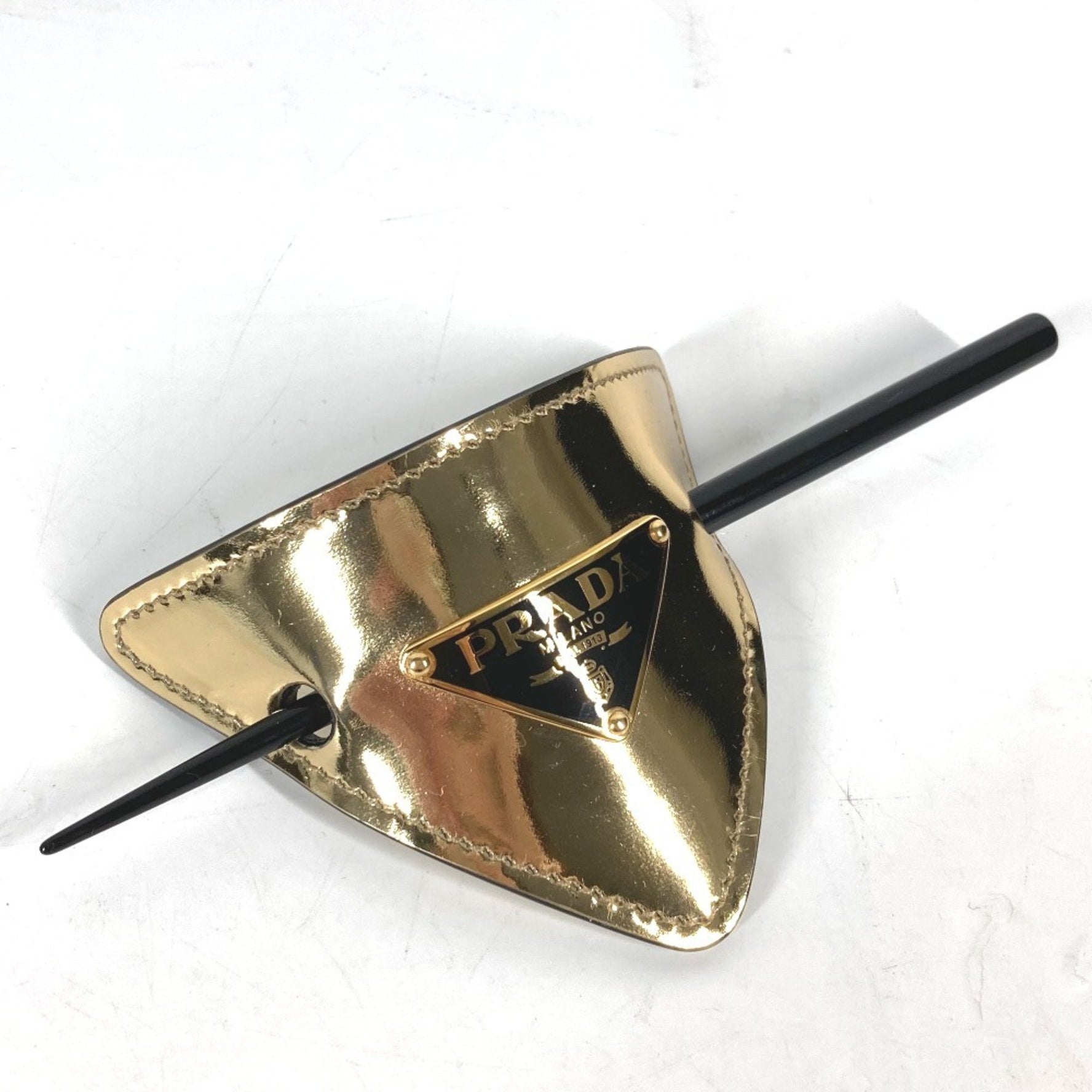 PRADA Hair Triangle Kanzashi Pick Hairpin Leather Gold