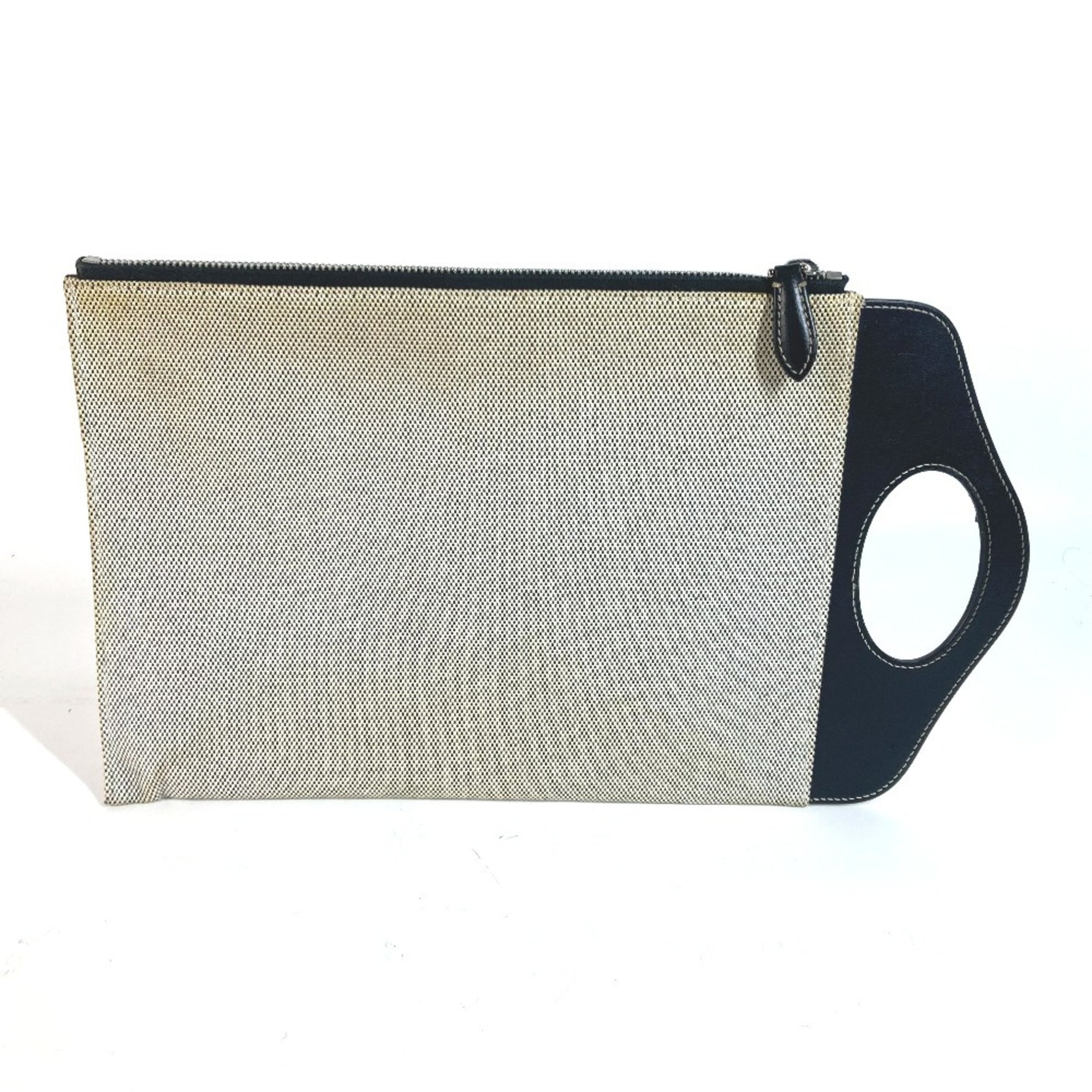 BURBERRY Handbag Bag Clutch Leather Canvas Grey