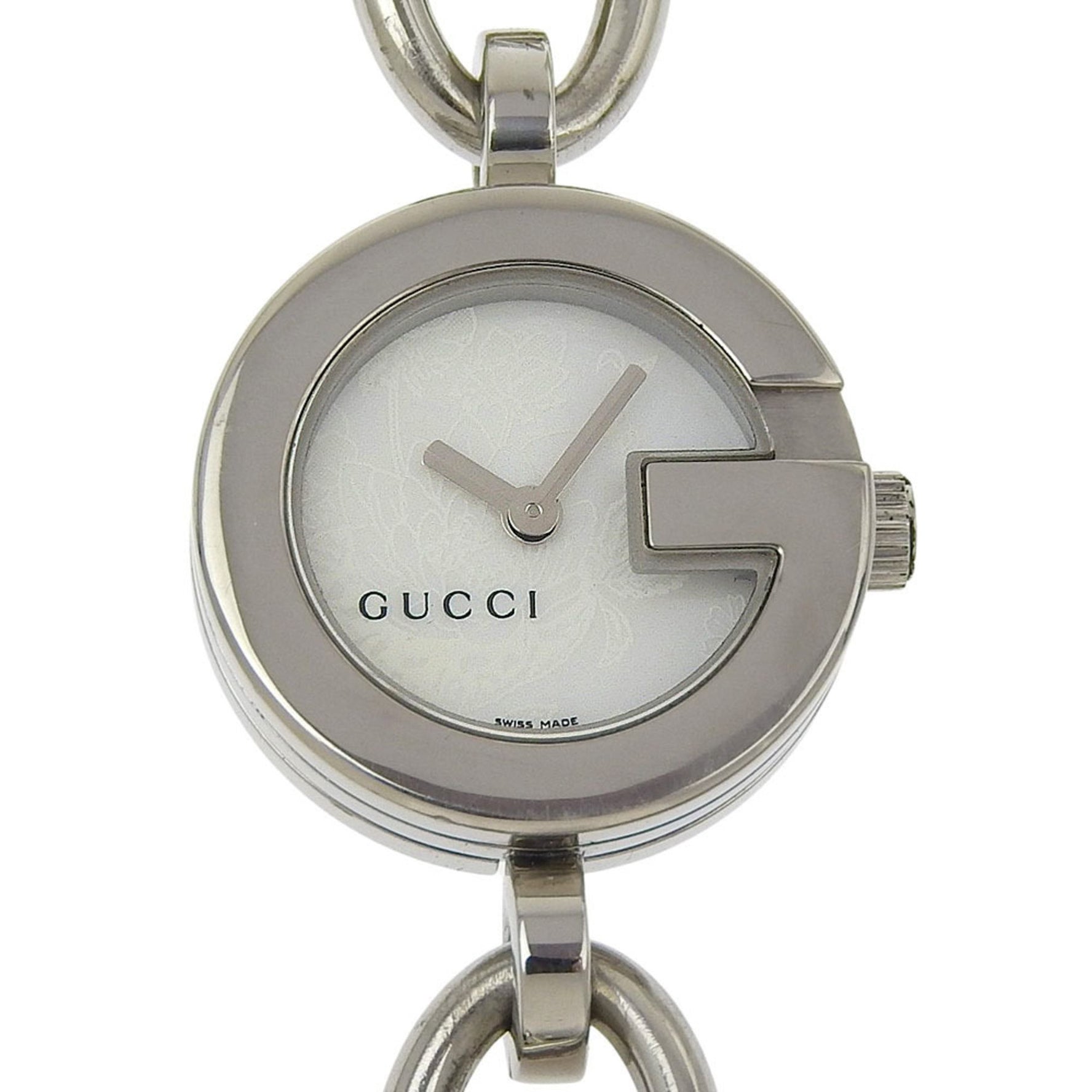 Gucci G Charm Bracelet Watch, 107 Stainless Steel, Quartz Movement, Analog Display, White Shell Dial